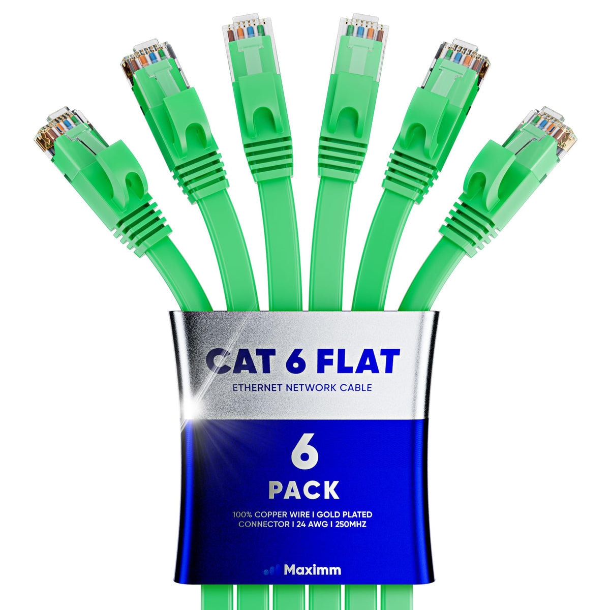 Cat 6 Ethernet Cable 1 Ft   With A Flat, Space Saving Design High Speed Internet & Network Lan Patch Cable, Rj45 Connectors   1Ft / Green / 6 Pack   Perfect For Gaming, Streaming, And More