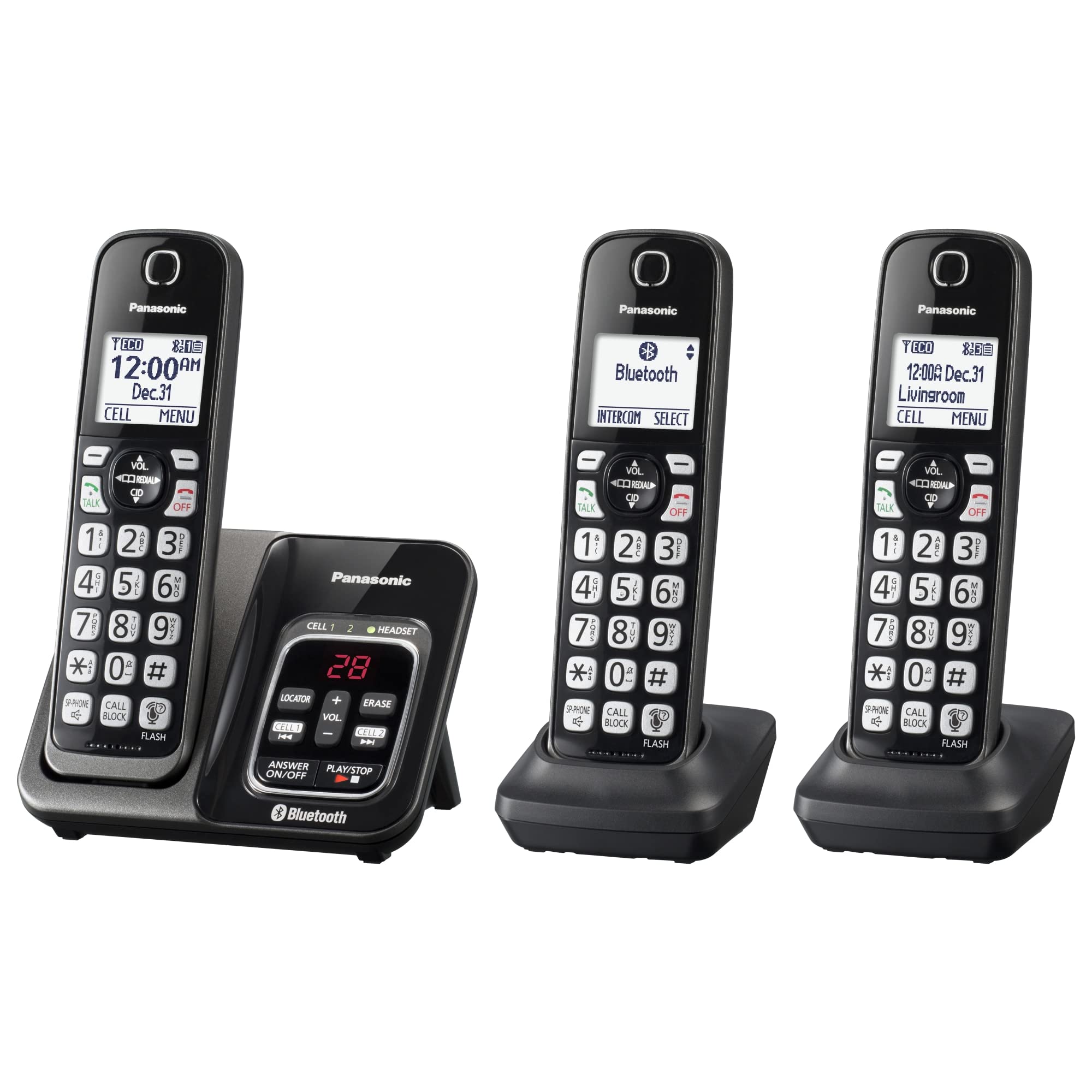Panasonic Expandable Cordless Phone System With Link2Cell Bluetooth, Voice Assistant, Answering Machine And Call Blocking   3 Co