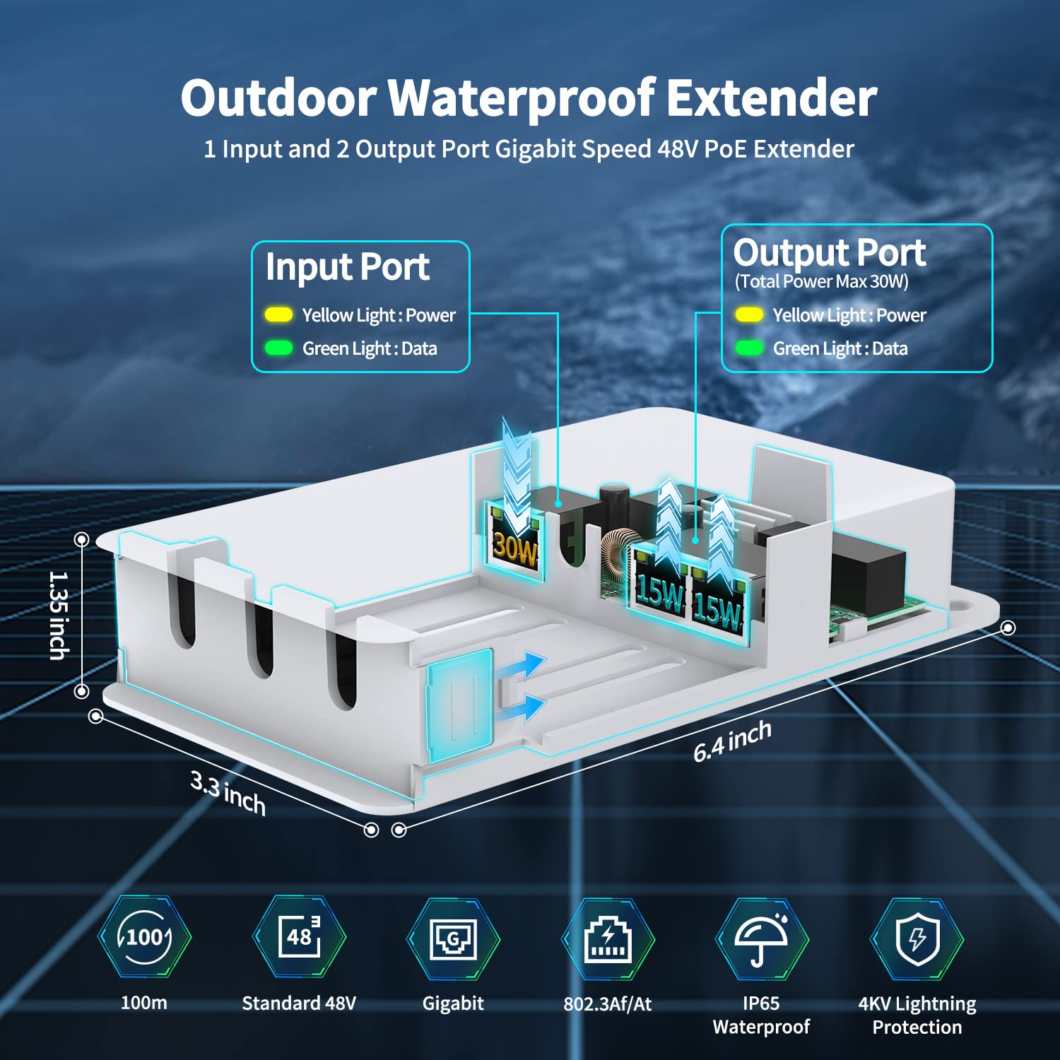 Gigabit Outdoor Waterproof Poe Extender, Nicgiga 2 Port Poe Repeater 100 Meters(328 Ft), Ieee 802.3Af/At Power Over Ethernet Poe