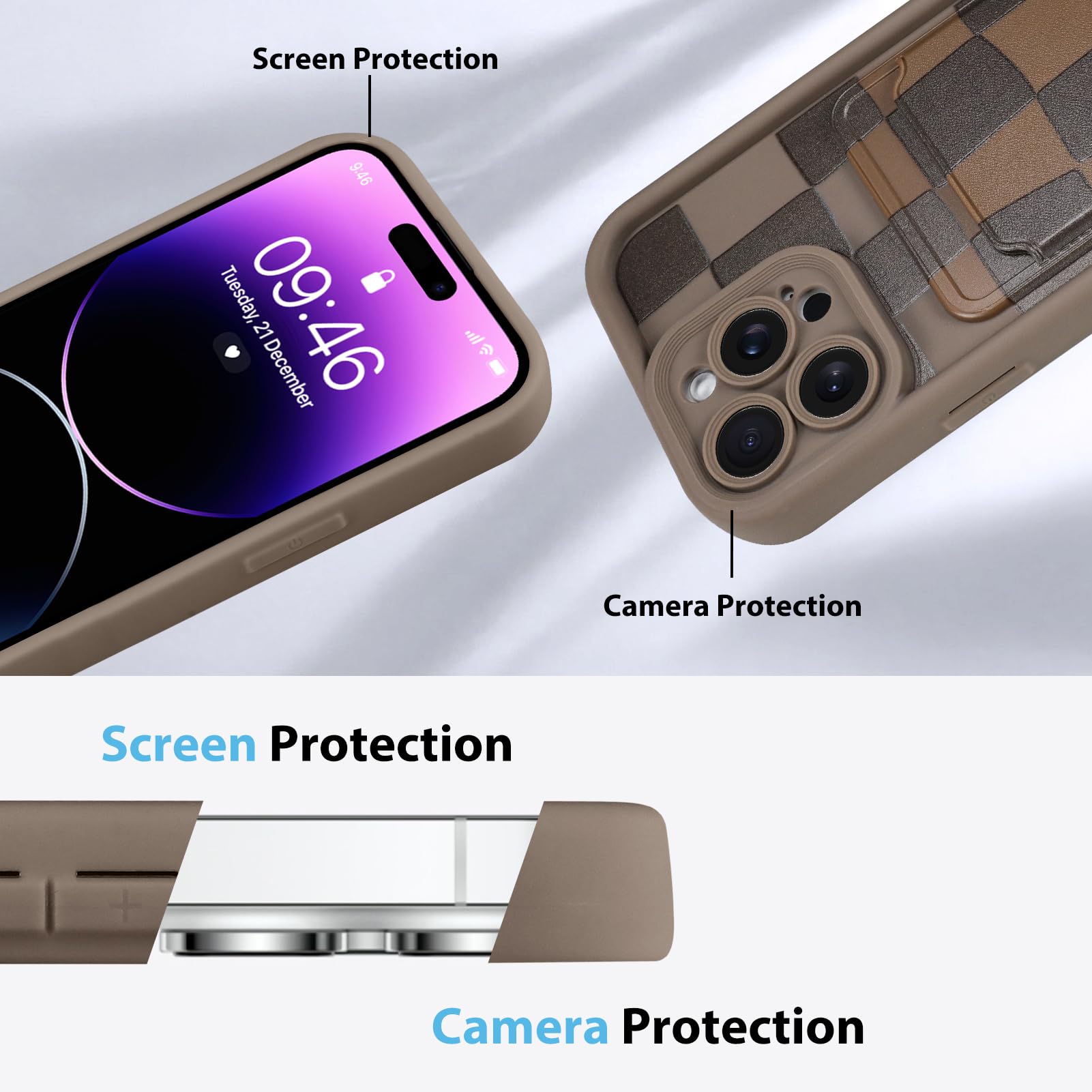 Kanghar Compatible With Iphone 14 Pro Case, Wallet Silicone Checkered Cute Pattern, Card Holder Camera Protection Soft Slim Shoc