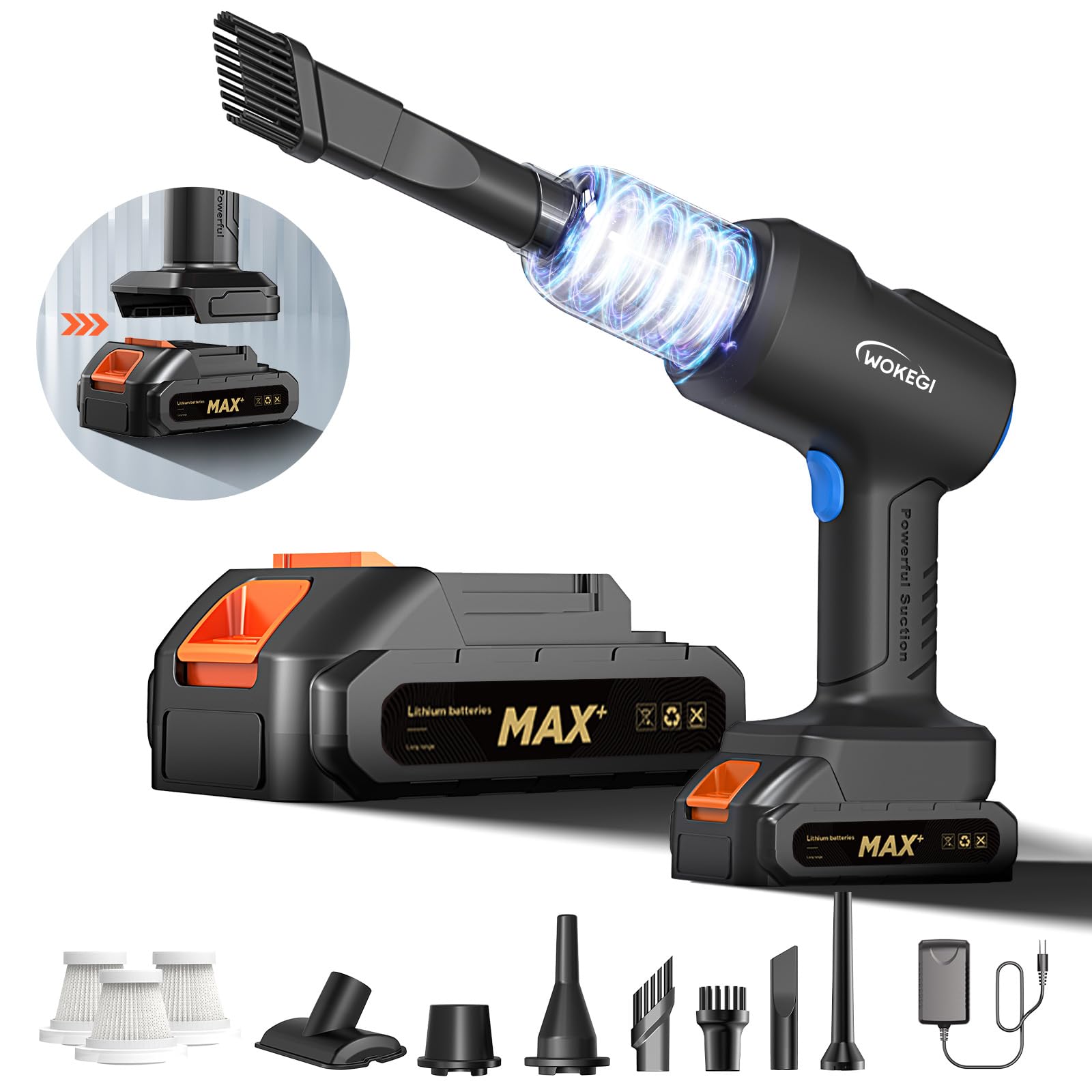 Wokegi 22000Pa High Power Cordless Car Vacuum,4 In 1 Handheld Vacuum Cleaner Wireless,Car Vacuum Cleaner With 180W Brushless Mot