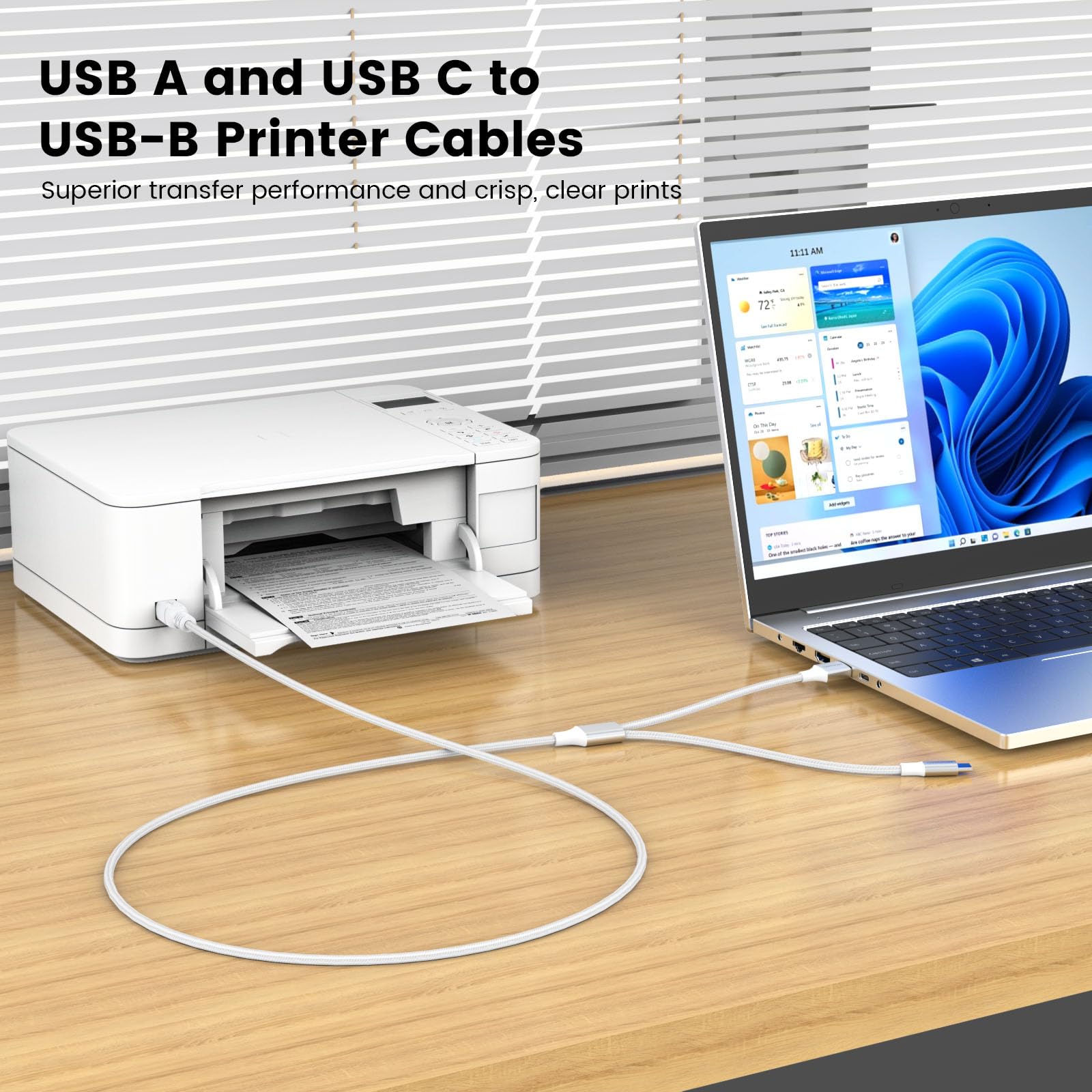 Moswag 2In1 Usb C To Usb B Printer Cable 5Ft/1.5M With Usb Printer Cable Usb A Male To B Male Cable Compatible With Macbook Pro,Hp,Canon,Brother,Samsung Printers