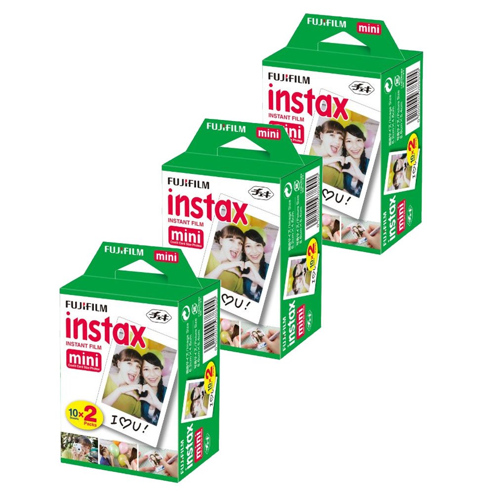 3X Fujifilm Instax Mini Instant Film (60 Exposures) + 20 Sticker Frames For Fuji Instax Prints Travel Package