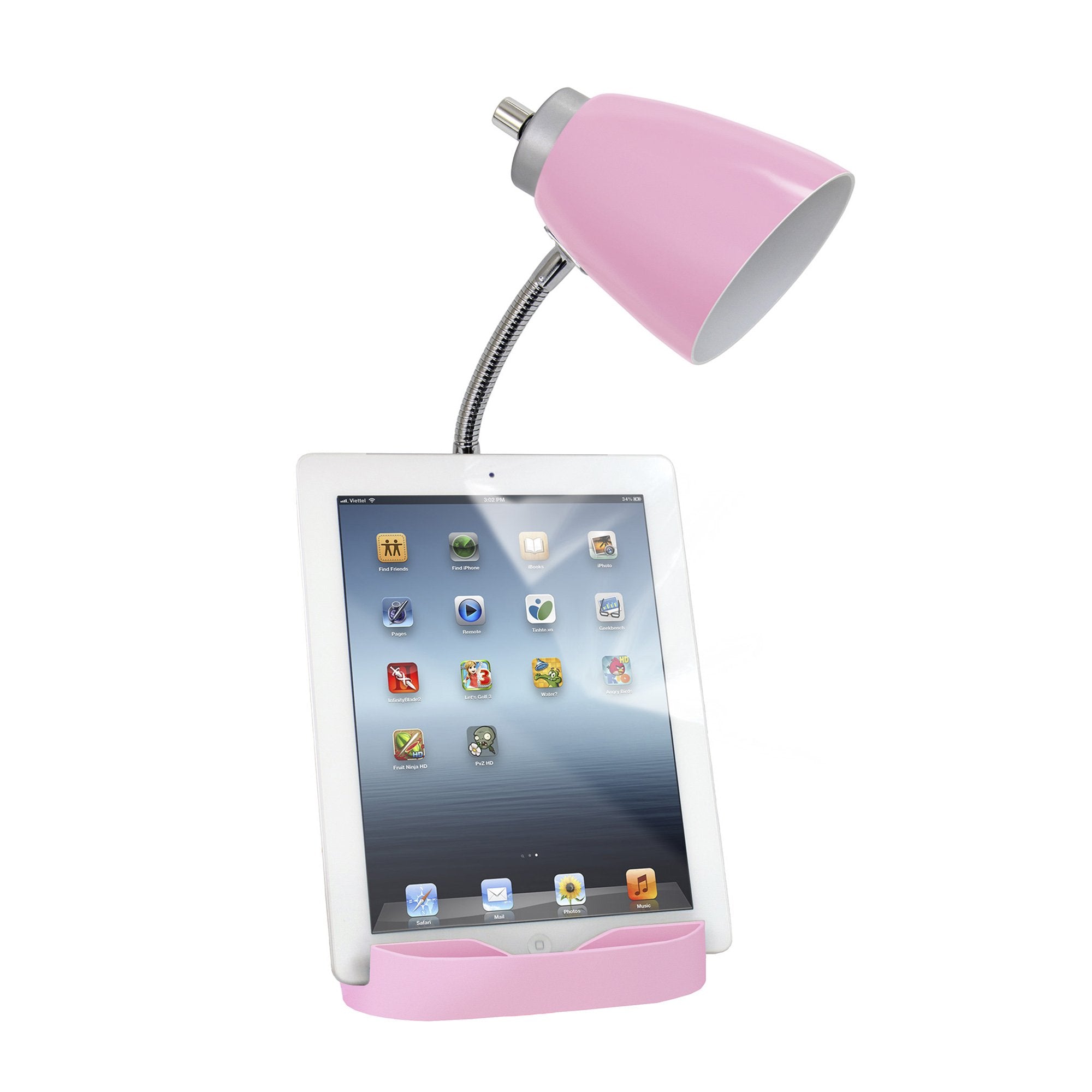 Limelights Ld1057 Pnk Gooseneck Organizer Desk Lamp With Ipad Tablet Stand Book Holder And Charging Outlet, Pink
