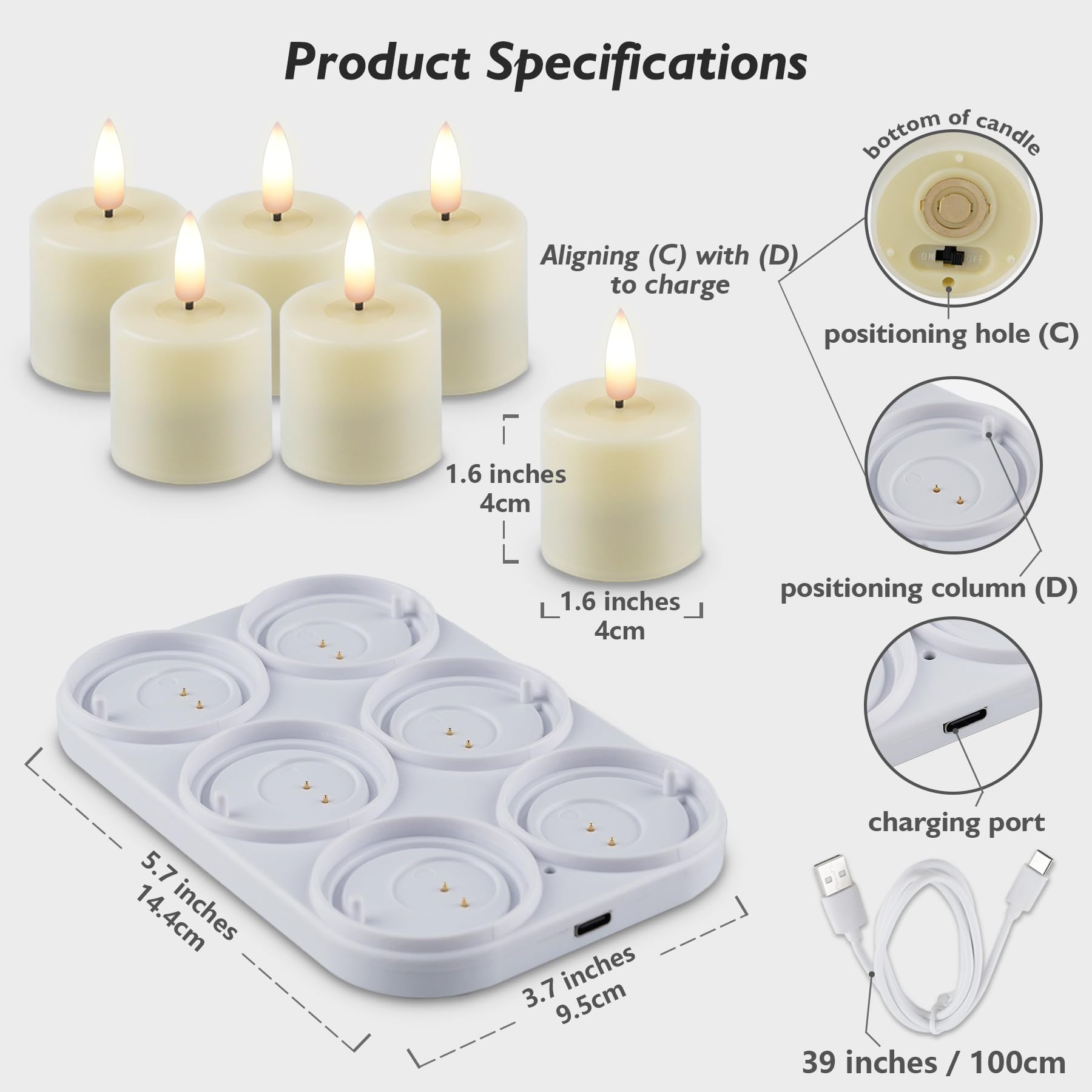 Rhytsing 6 Rechargeable Flameless Votive Candles With Timer For Home Decor, Led Faux Battery Operated Tealight Candles With Char