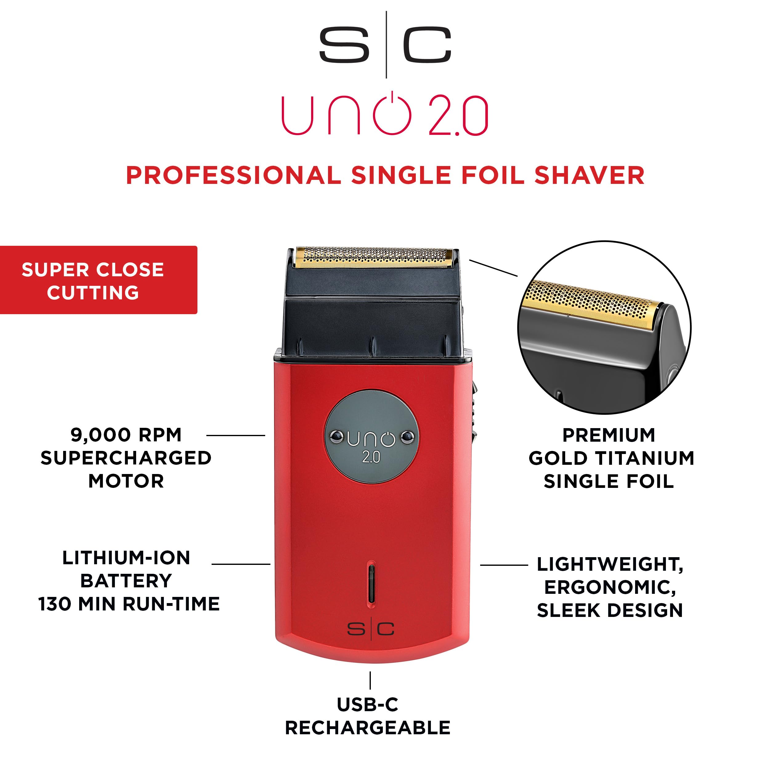 Stylecraft Uno 2.0 Cordless Foil Shaver, Mini Travel Size, Portable, Gold Titanium Premium Head