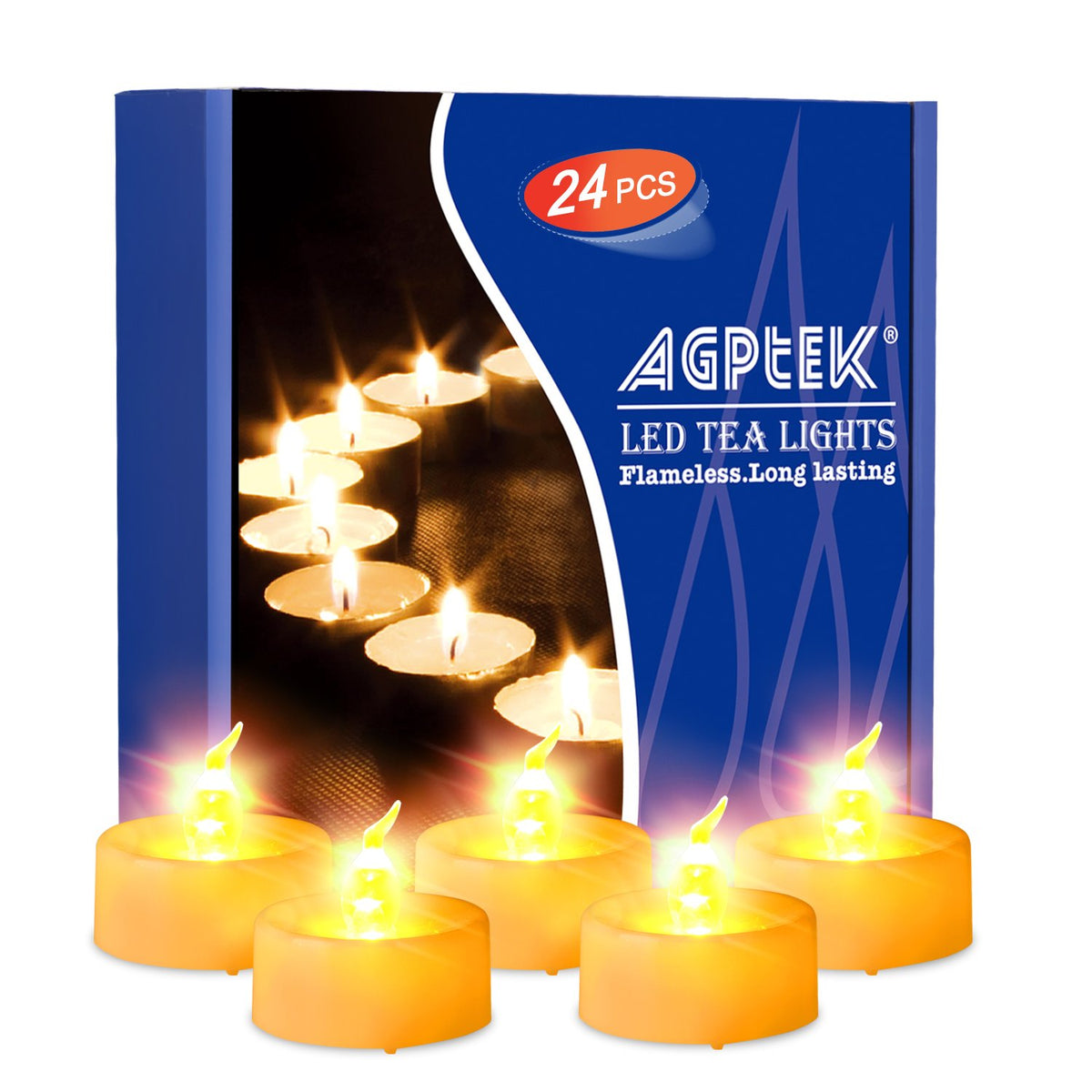 Agptek Timer Function, Pack Of 24 Flameless Led Candles, Includes Cr2032 And Battery Replaceable, Warm Yellow, Pack Of 24 Flicke