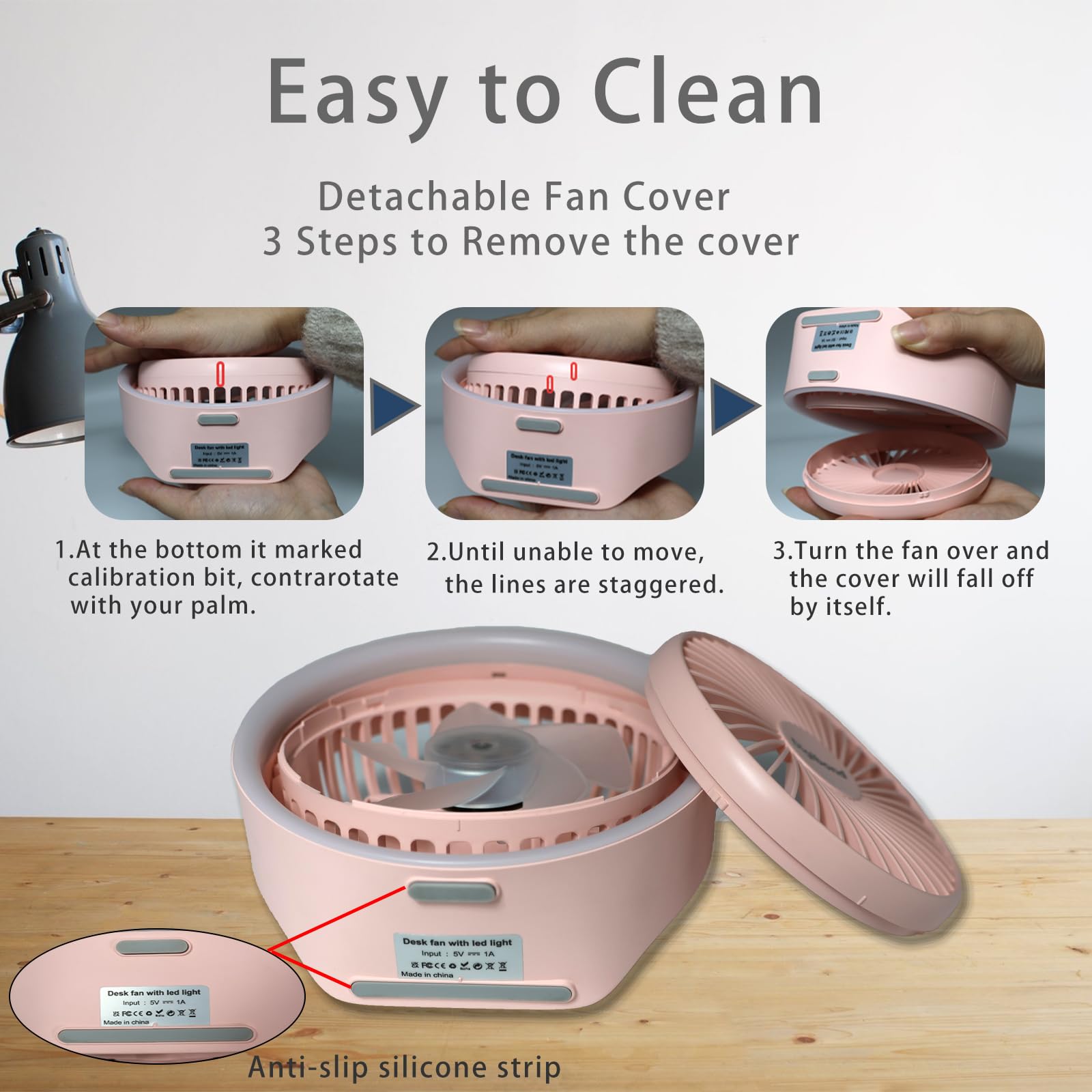 Digibond Pink Desk Fans Small Quiet With Ambient Light/Hook Portable Usb Fan 5.3In High Power 3000Mah Rechargeable Battery Opera