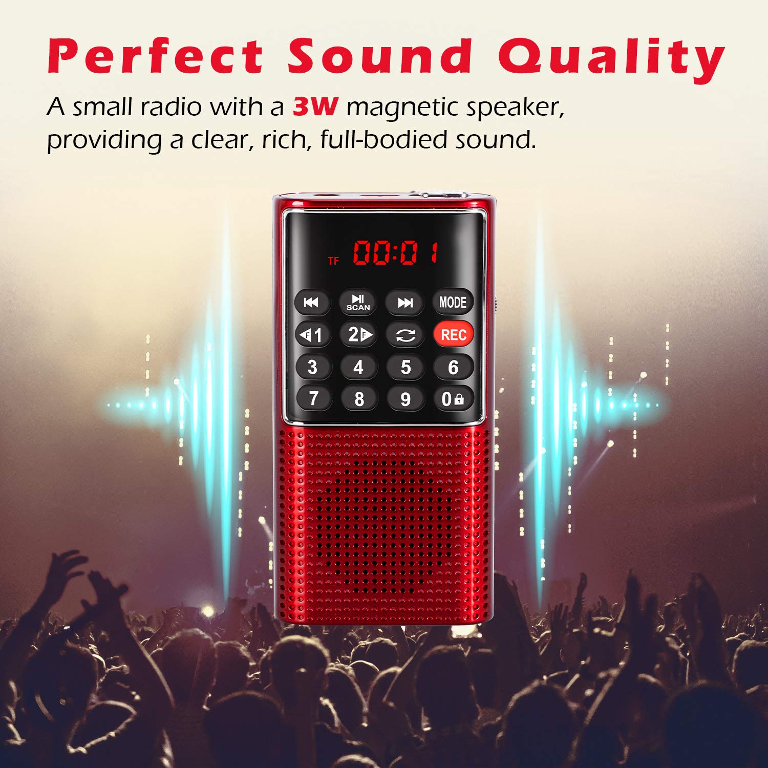 Prunus J 328 Mini Portable Pocket Fm Radio Mp3 Walkman Radio With Recorder, Lock Key, Sd Card Player, Rechargeable Battery Operated(No Am) Red