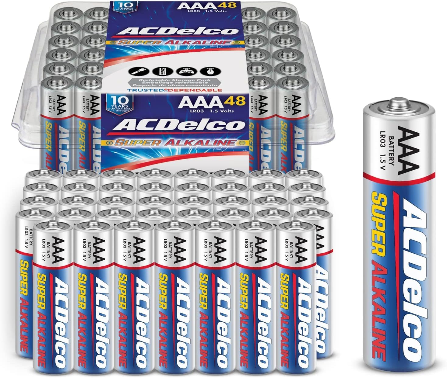 Acdelco 48 Count Aaa Batteries, Maximum Power Super Alkaline Battery, 10 Year Shelf Life, Reclosable Packaging