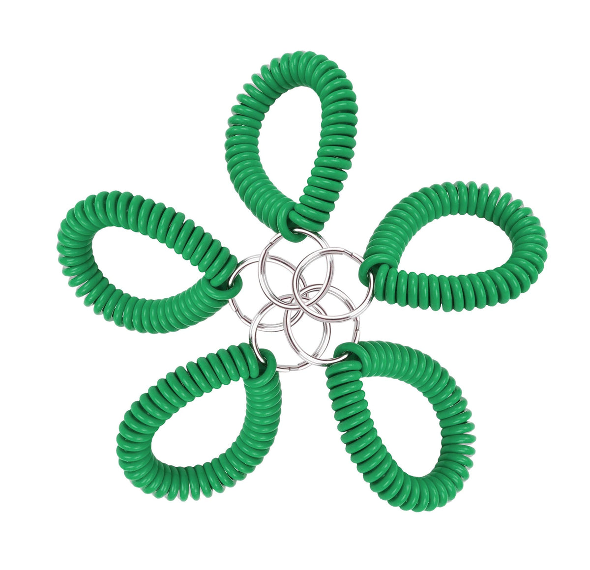 Lucky Line 2A Diameter Spiral Wrist Coil With Steel Key Ring, Flexible Wrist Band Key Chain Bracelet, Stretches To 12A, Green, 5