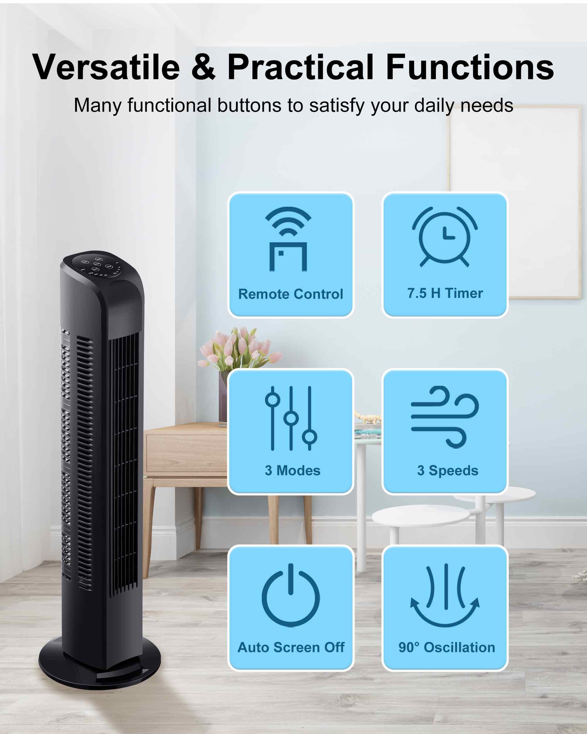 Uthfy Oscillating Tower Fan With Remote, Electric Standing Tower Fan Floor Fan For Bedroom Indoor Office And Home Use,Quiet Cool