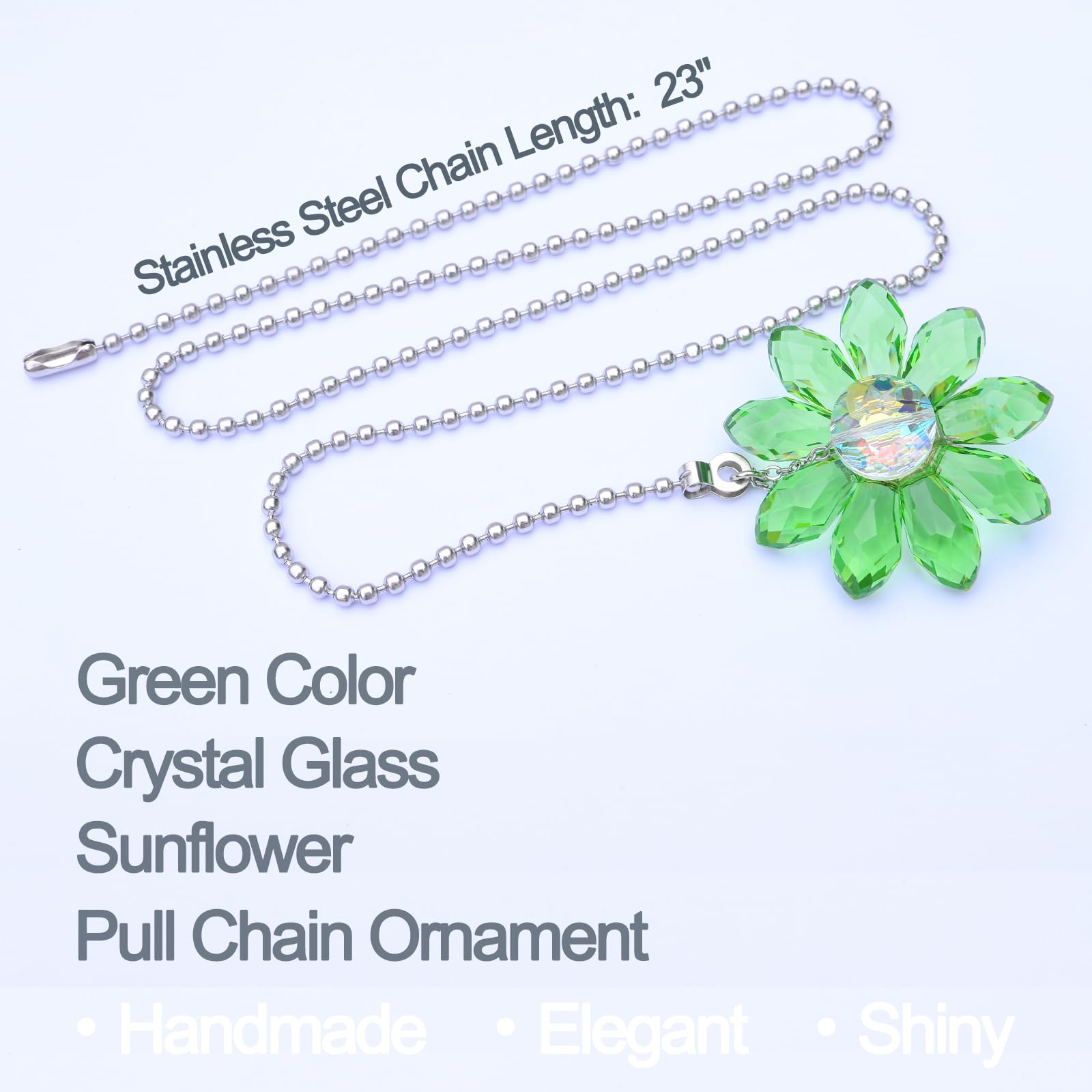 Lefers Ceiling Fan Pull Chain, 2 Pieces 1.8'' Crystal Glass Flower Pendants With 24'' Ceiling Fan Chain Extender And Connector (