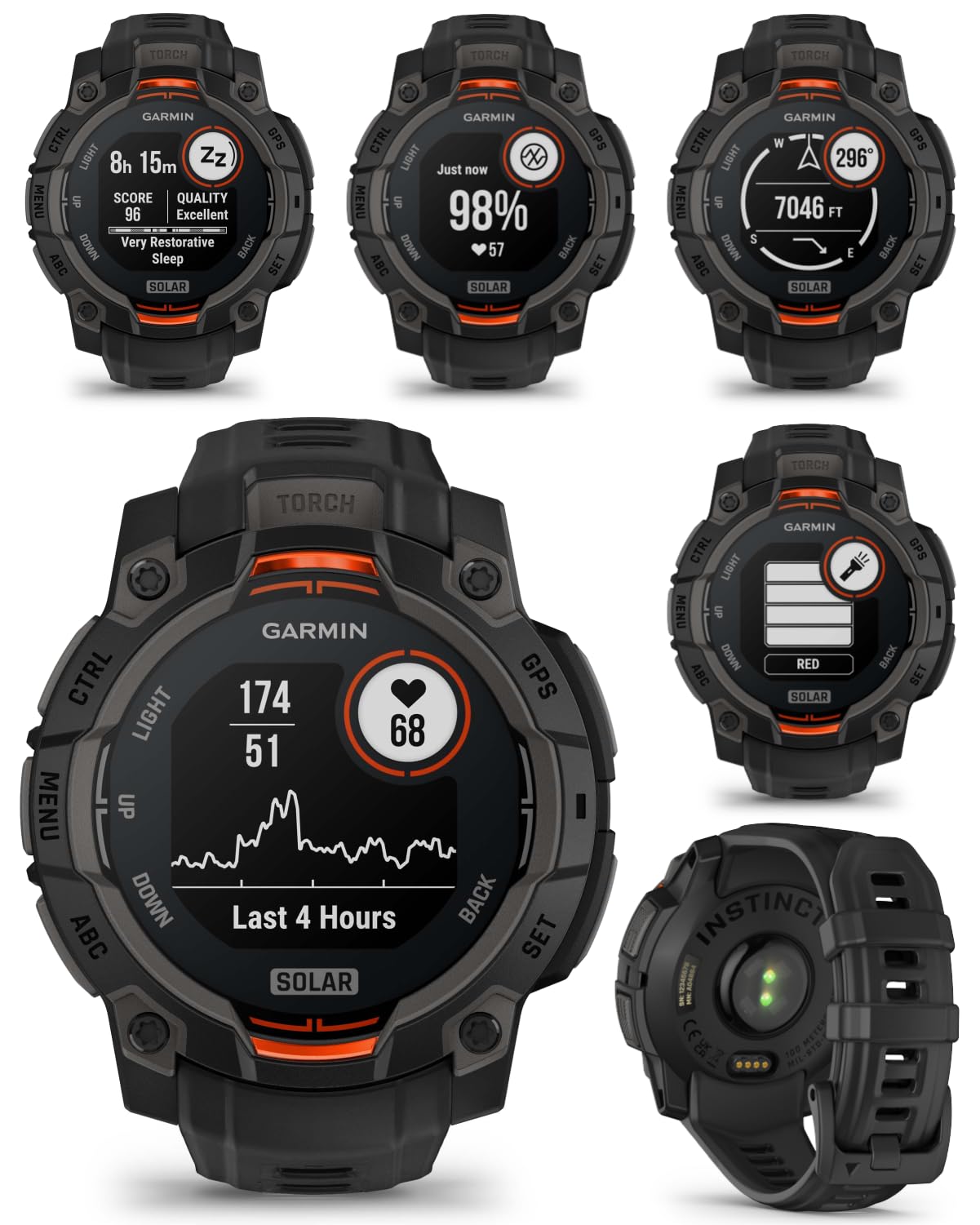 Wearable4U Garmin Instinct 3 Solar 45 Mm, Rugged Outdoor Gps Smartwatch, Metal Reinforced Bezel, Built In Flashlight, Up To 28 D