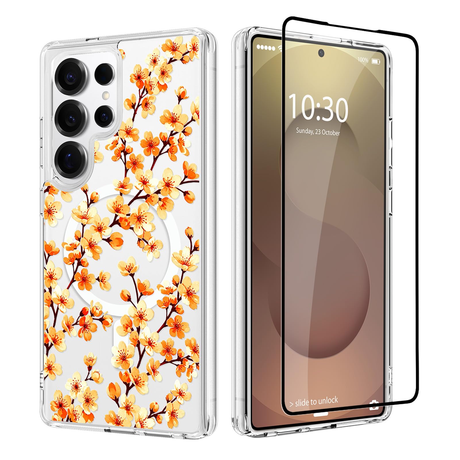 OOK for Samsung Galaxy S25 Ultra Flower Case Compatible with Magsafe, Pretty Floral Stylish Aesthetic Slim Clear Magnetic Anti-D
