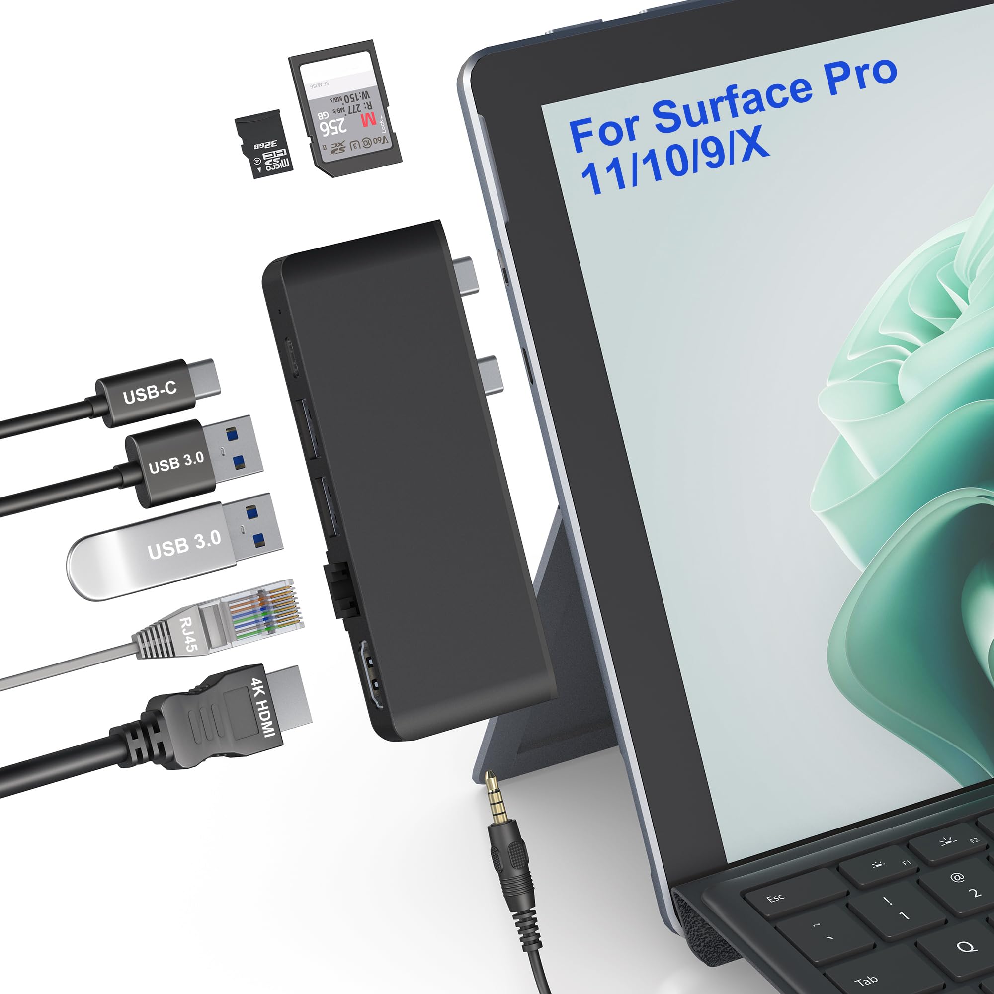 Surface Pro 11/10/9 Hub Docking Station With 4K Hdmi, Thunerbolt 4(8K Video+40Gbps+100W Pd), 100M Ethernet, Usb 3.0, 3.5Mm Audio