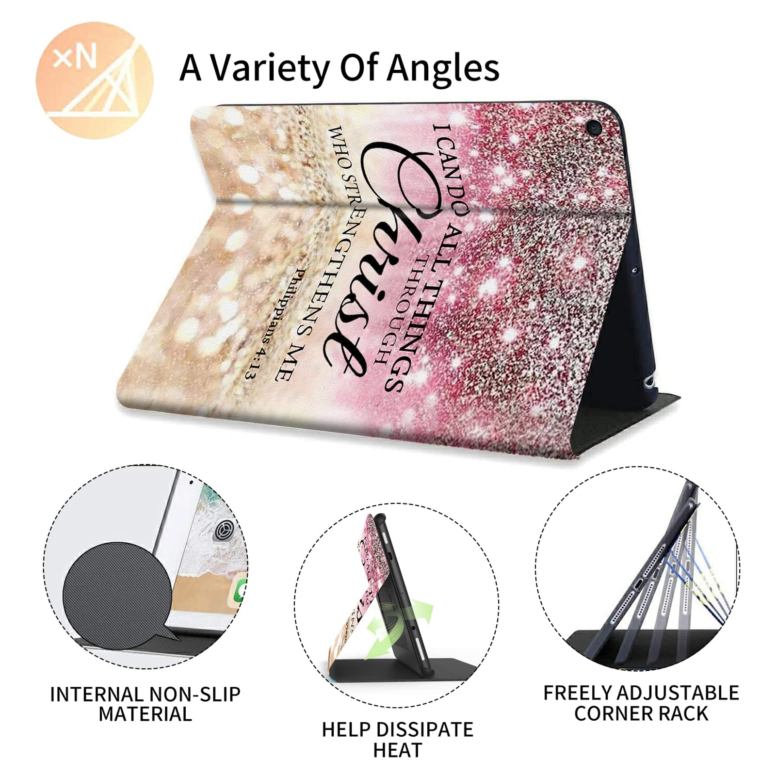 Fuyocwe For Ipad 10.2 Case (2021/2020/2019) 7Th/8Th/9Th Generation Ipad Case, Adjustable Non Slip Folio Stand Smart Cover For Ip