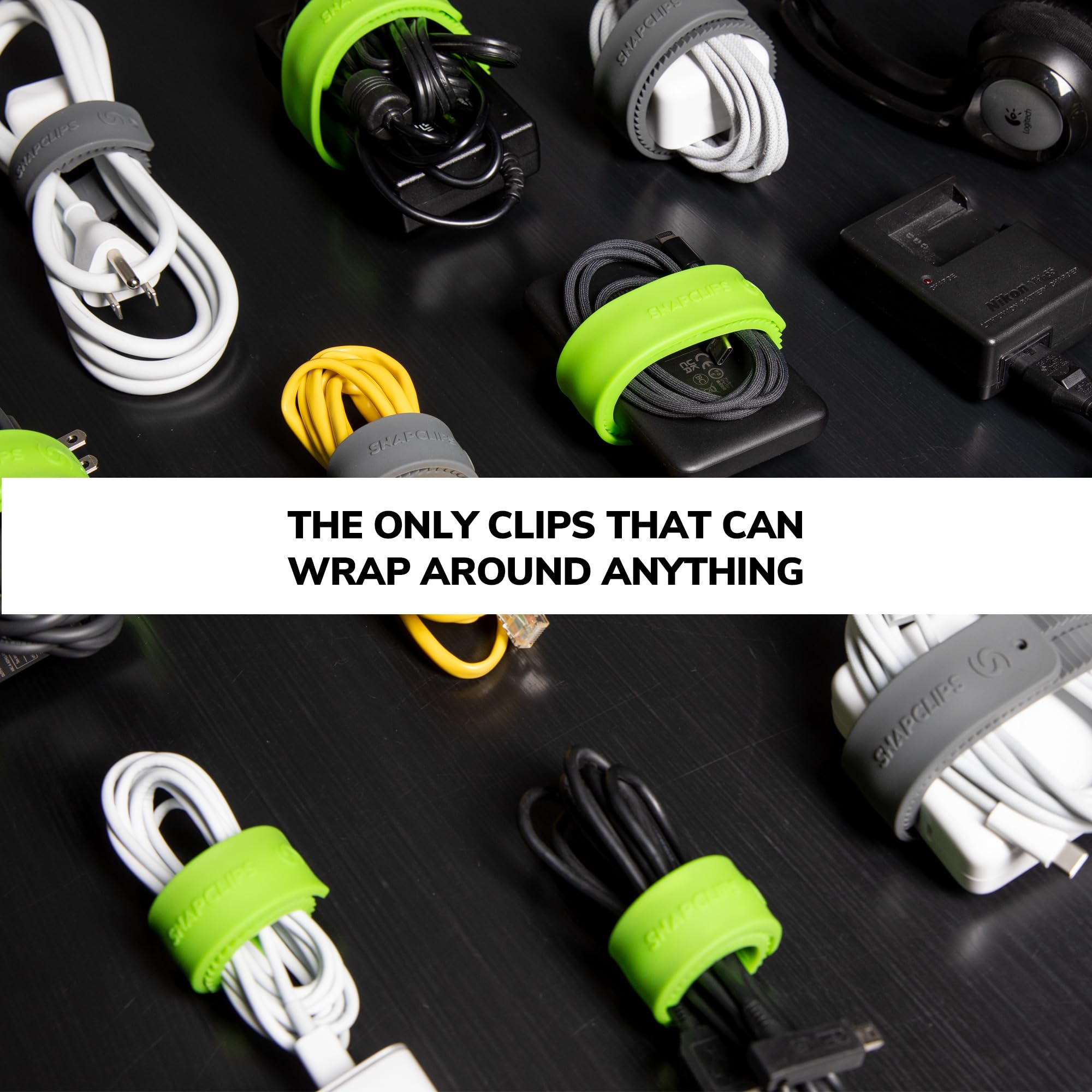 SnapClips Heavy Duty Extension Cord Organizer Straps Reusable Rubber Gray 6 Inch SF06202