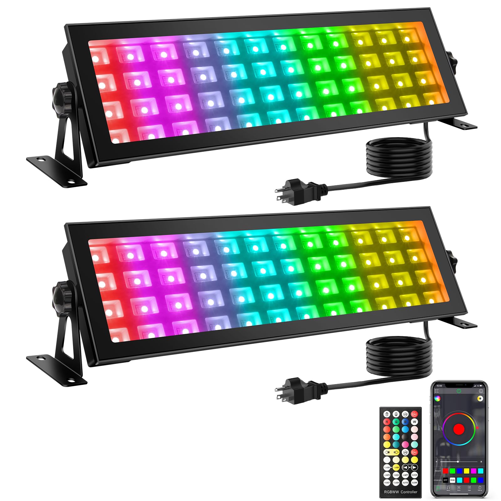 LED Stage Wash Light Bar: 2Pack 96W RGBCW Color Changing DJ Light Bar - IP66 Waterproof Dimmable Stage Lights - Smart APP & Remo