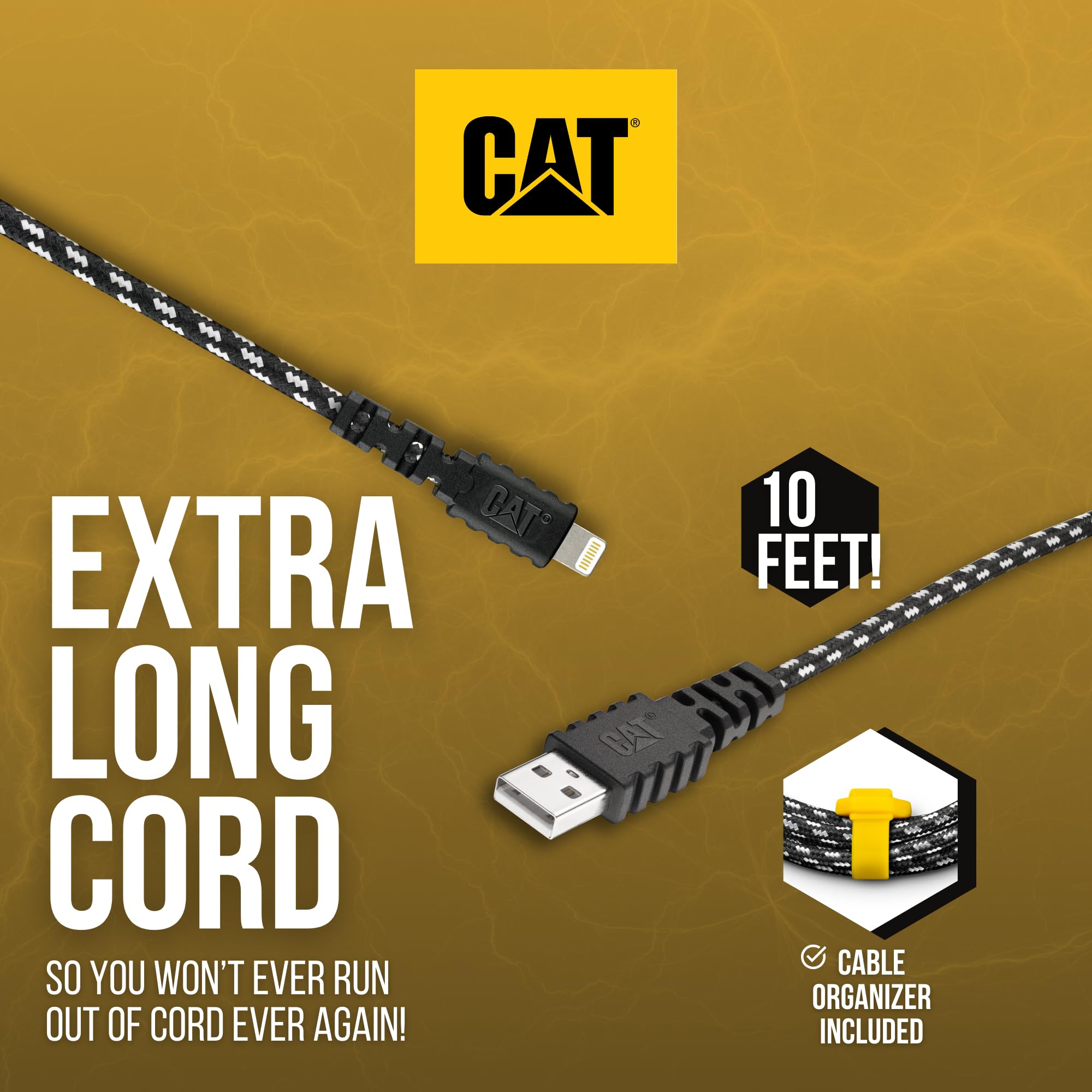 Cat Charger Cable   Iphone Charger Fast Charging 10 Ft Long Apple Certified Lightning Cable   Usb A Male To Male   Apple Mfi Certified Ultra Strong + Durable Ipad/Iphone Charging Cable