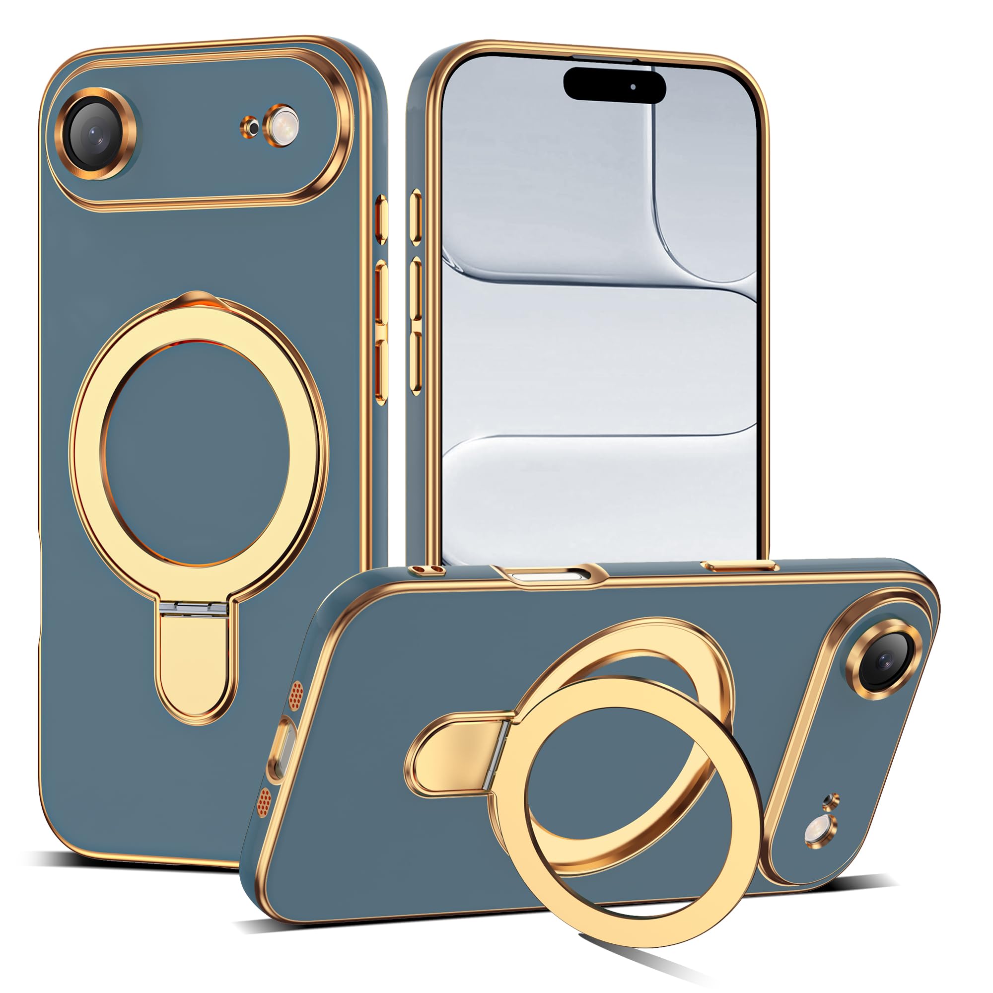 ETPESOK Compatible with iPhone 17 Air Case with Magnetic Ring Stand [Compatible with Mag-Safe] [Full Camera Lens Protector] Soft