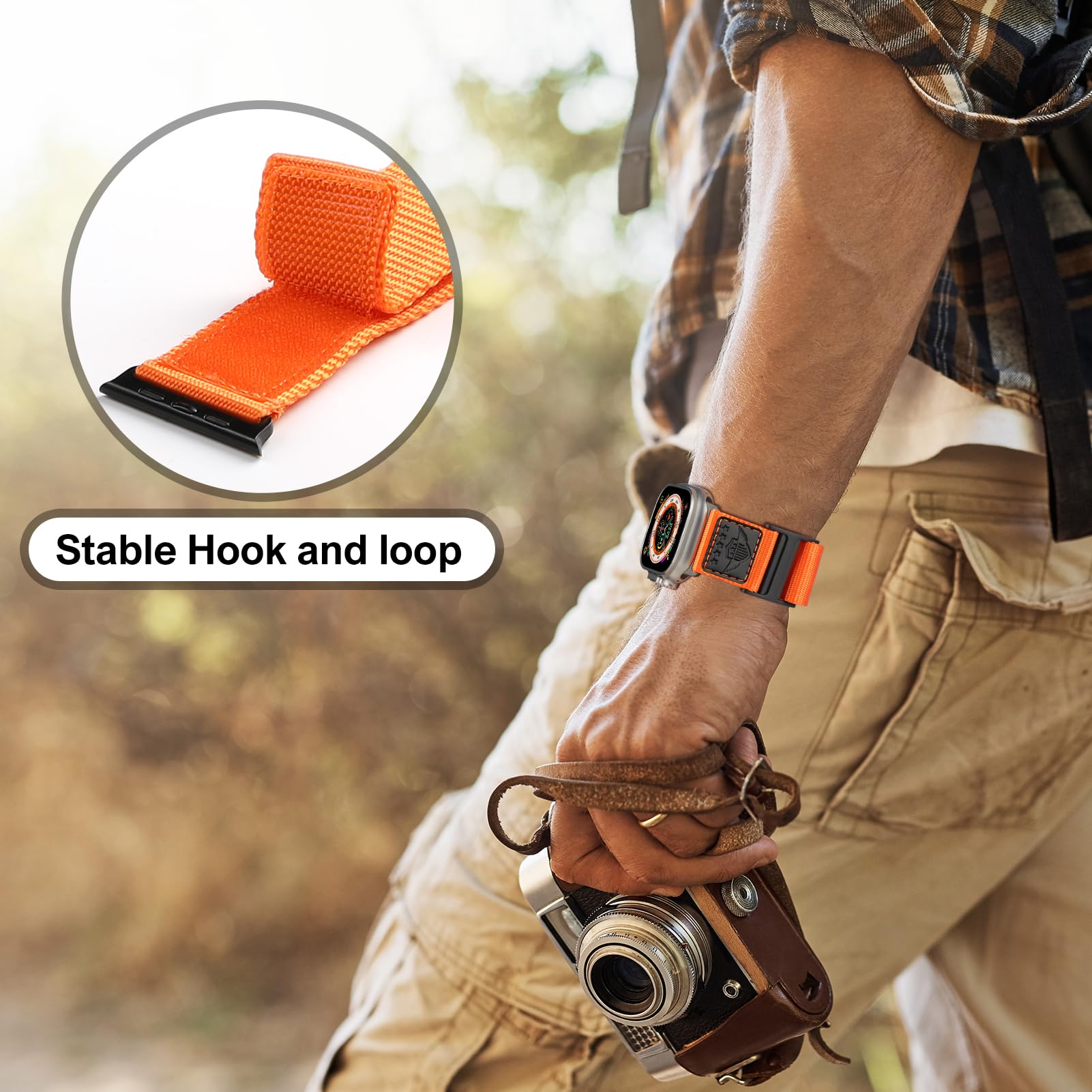 Rugged Nylon Band For Apple Watch Ultra Band 49Mm 45Mm 44Mm 42Mm,Soft Sport Loop Adjustable Wristbands Replacement Strap For App