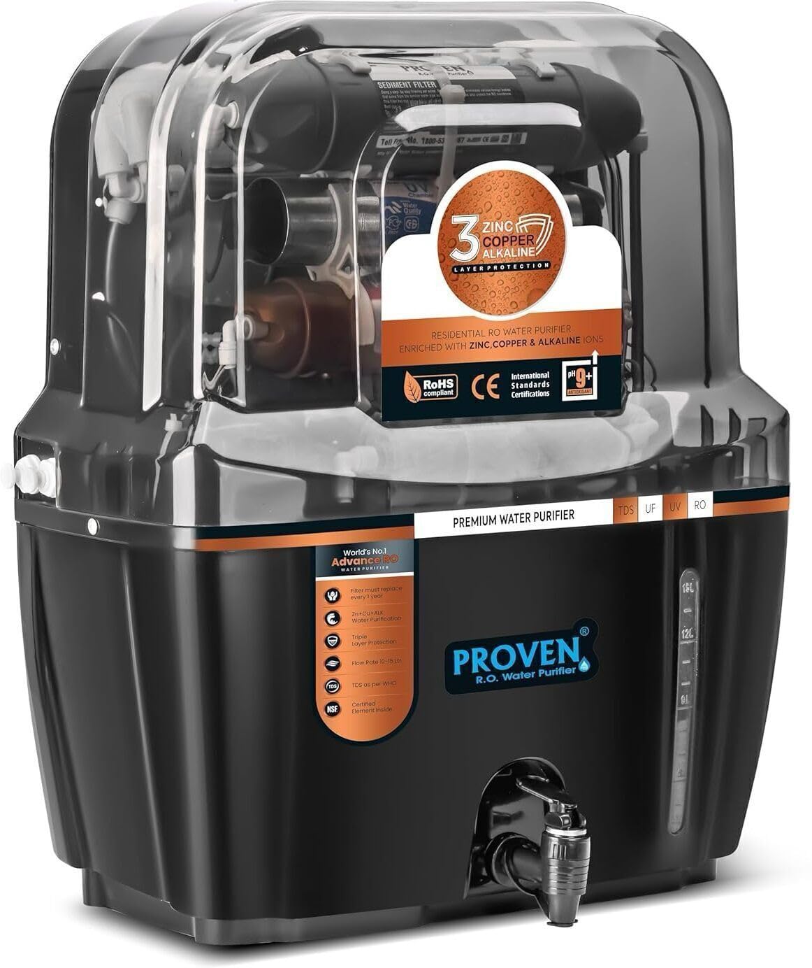 Proven Swift Aqua Ro Water Purifier | Ro+Uv+Uf+Tds | 15L Tank | Tds Adjuster | 12Stage Purification | Isi Certified | 1Year Wa