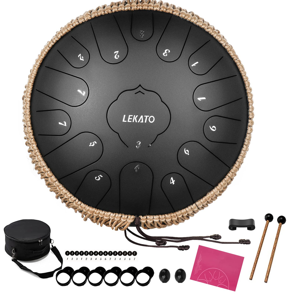 Steel Tongue Drum 13 Inch 15 Notes, LEKATO Steel Drum C Key Beginner/Professional Zen Drum Percussion for Meditation Yoga Musica