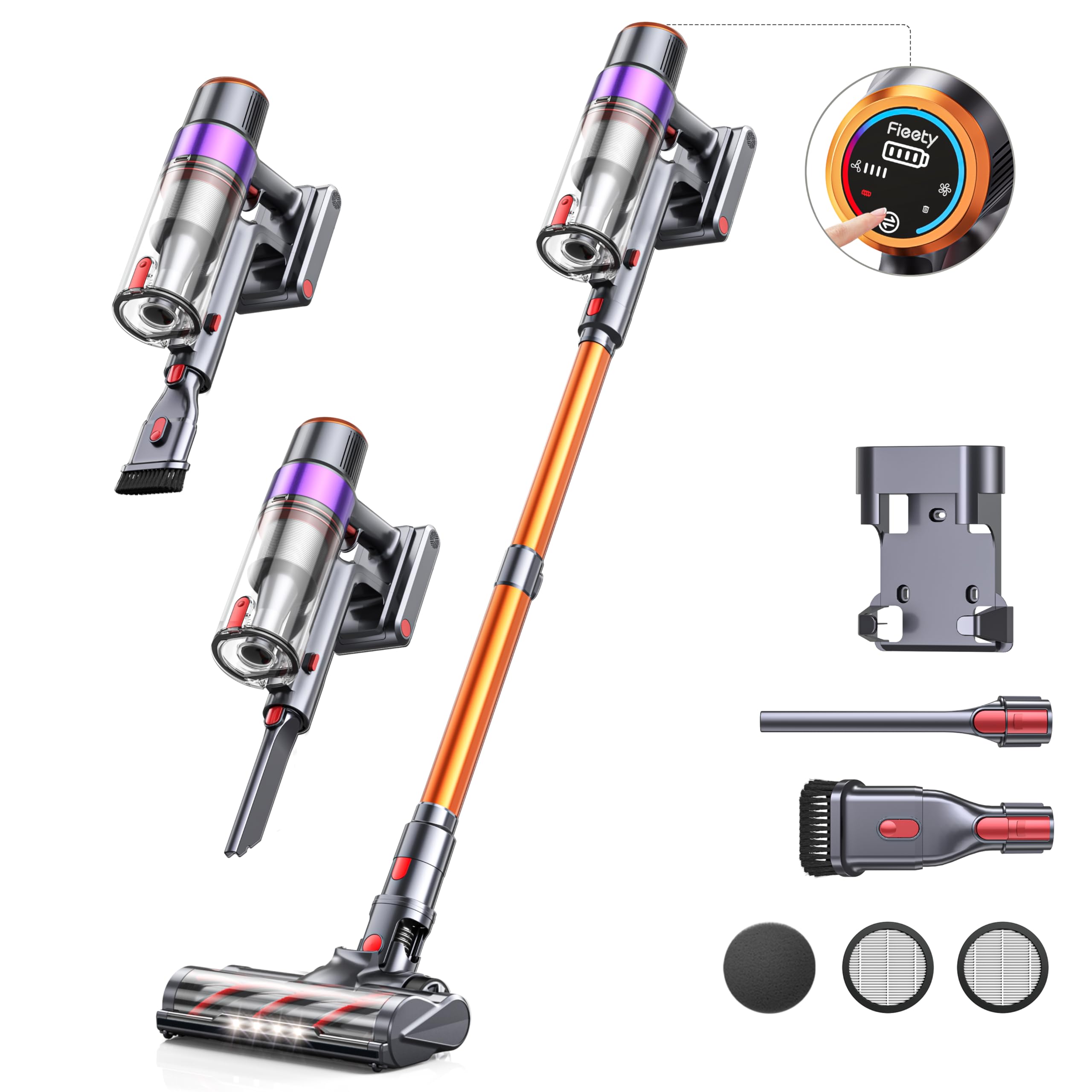Fieety Cordless Vacuum Cleaner, 450W/40Kpa Stick Vacuum Cleaners For Home With Touch Display, 55 Mins Max Runtime, Lightweight H