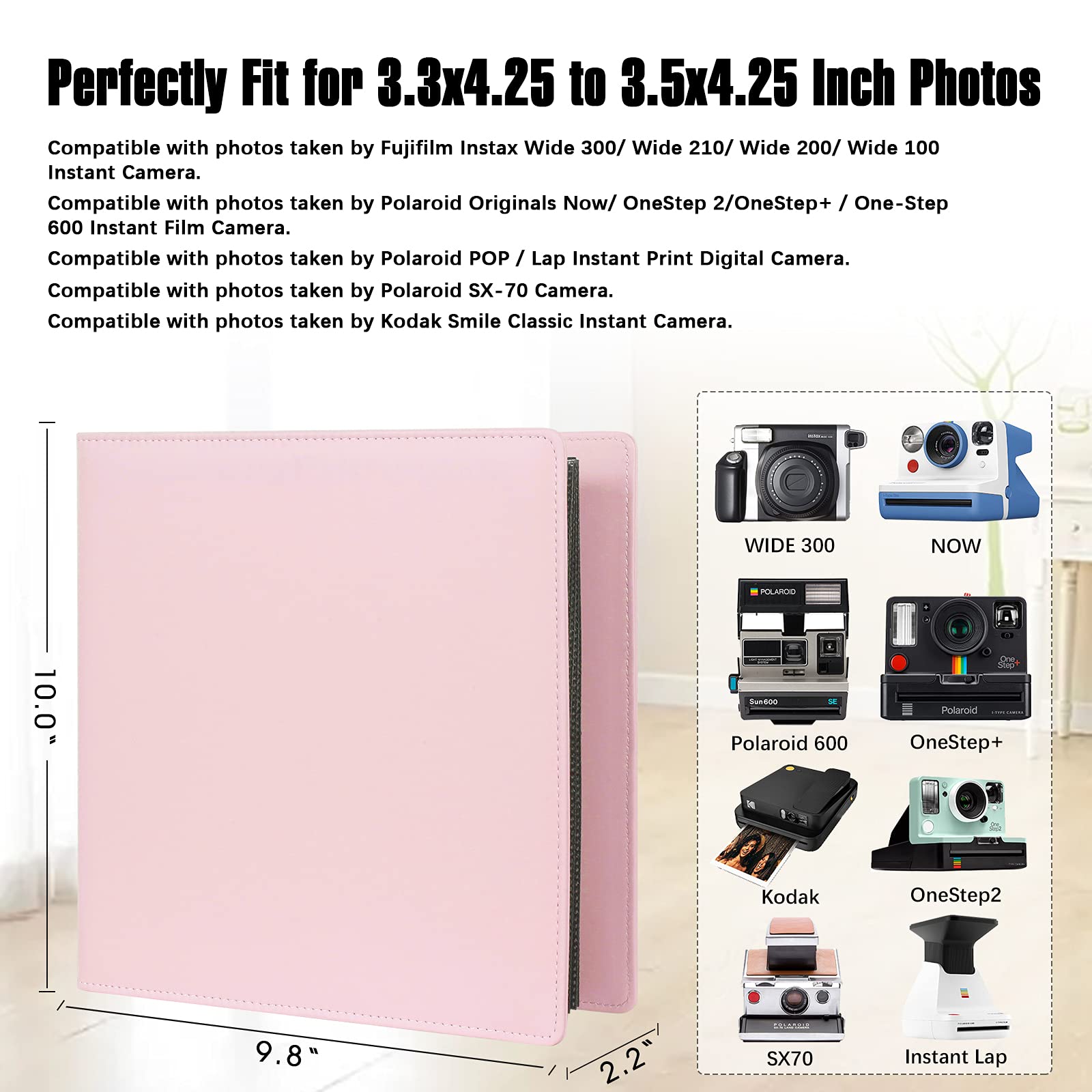 192 Pockets Photo Album For Fujifilm Instax Wide 300 Camera, Polaroid 600 I Type Film Album, Extra Large Picture Albums For Polaroid Now Onestep2 Onestep+ Instant Camera, Pop Lab Print Camera (Pink)