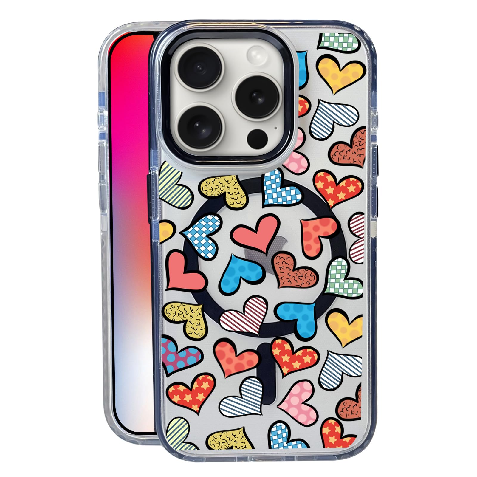 Nimeey Colorful Love for iPhone 15 Pro Max Case,MagSafe Compatible,Matte Soft Slim Shockproof Cover,Anti-Fingerprint,Anti-Yellow