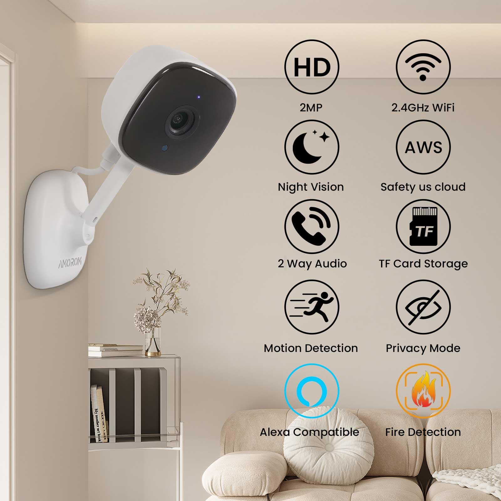 3 Pcs Inside Cameras For House, 2Mp Home Security Camera Indoor Surveillance With Ai Detection, 2 Way Audio, Night Vision, Cloud