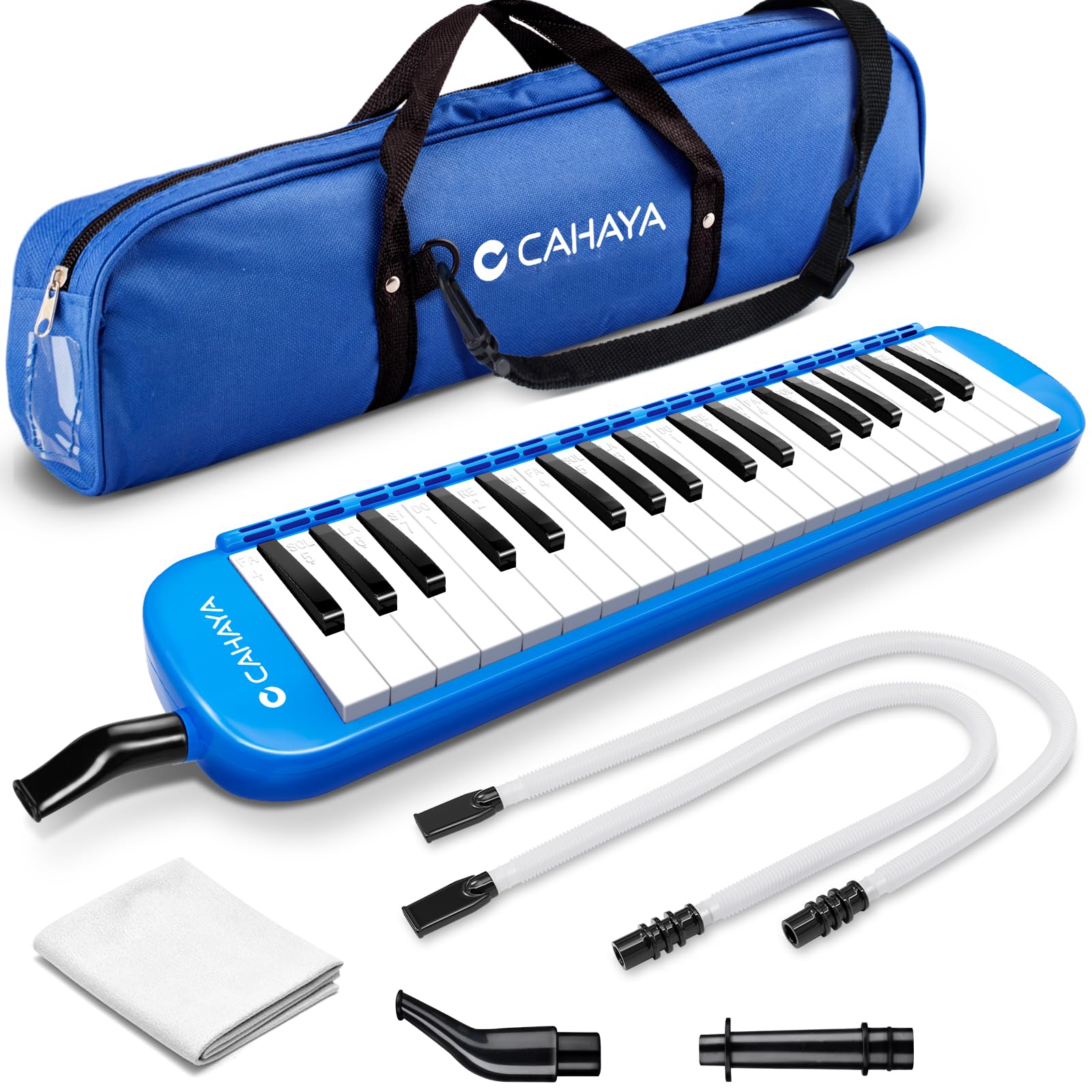 CAHAYA Melodica 37 Keys with Carrying Bag and 2 with Mouthpieces Air Piano Keyboard Musical Instrument for Kids and Adults, Blue