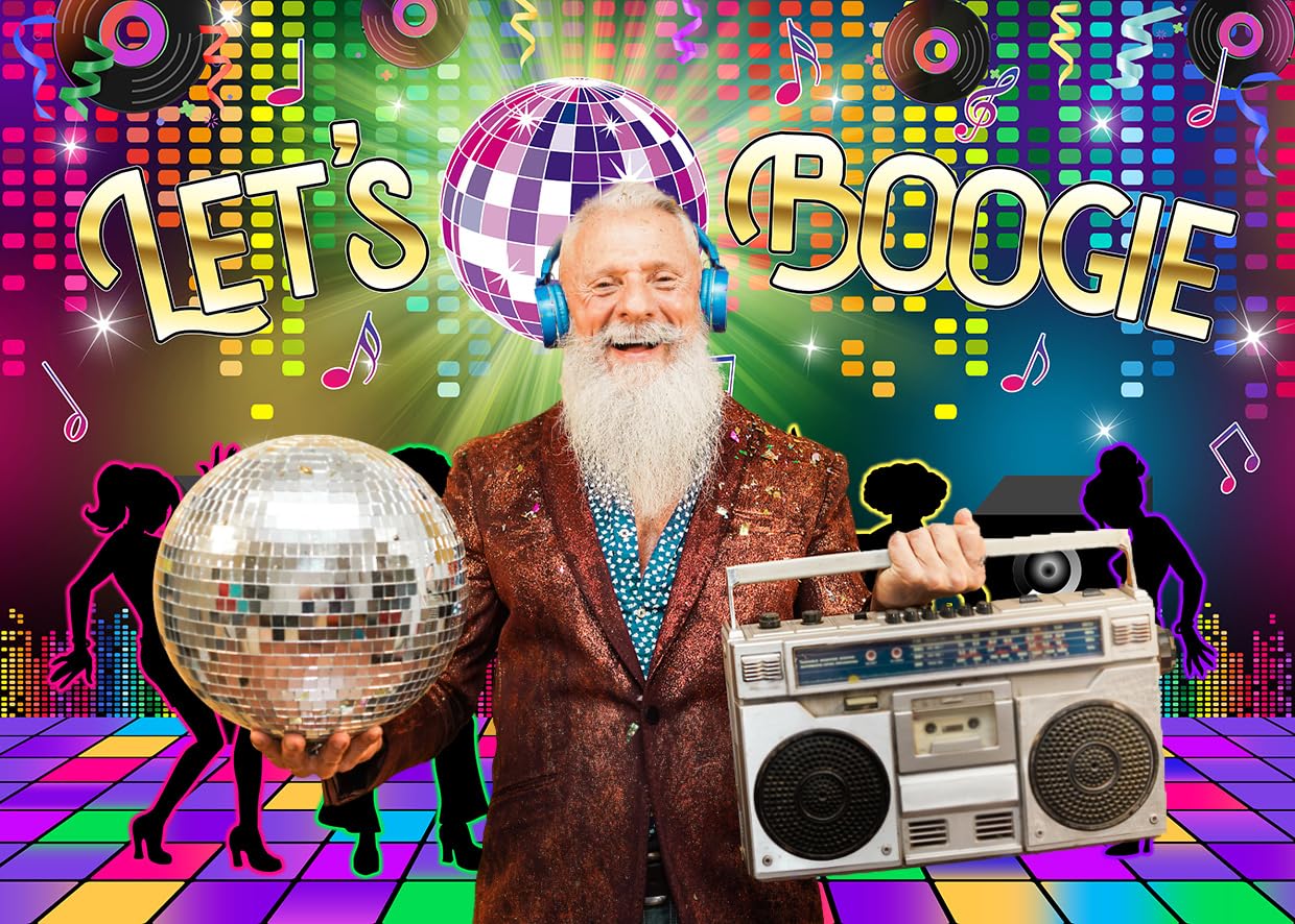 Alltten 7X5Ft 70S Disco Decorations Backdrop Lets Boogie Party Decorations Backdrop Disco Dancing Night Party Themes Banner Disc