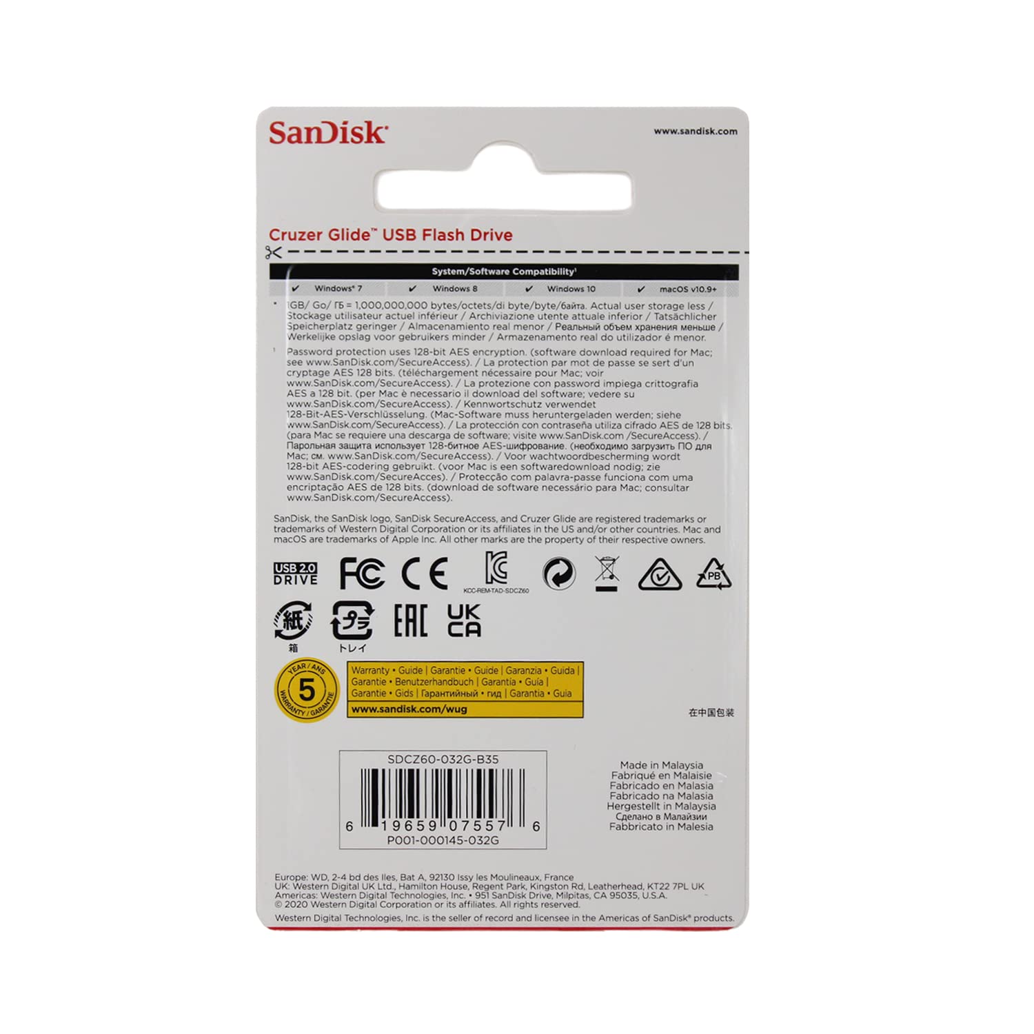 Sandisk Cruzer Glide Usb 32Gb Flash Drive 2.0 (Sdcz60 032G A46)