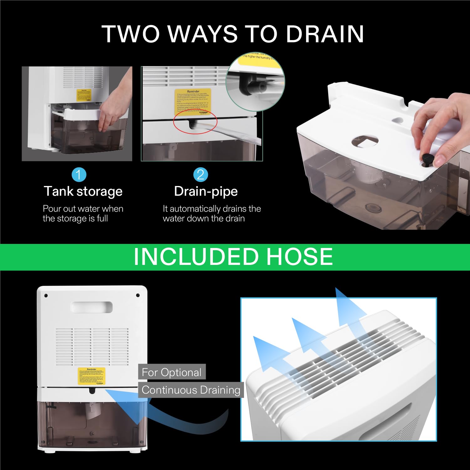 Vivosun Electric Mini Dehumidifier, Ultra Quiet Auto Defrost Dehumidifier With Timer, 2200Ml Water Tank And Drain Hose For Basem