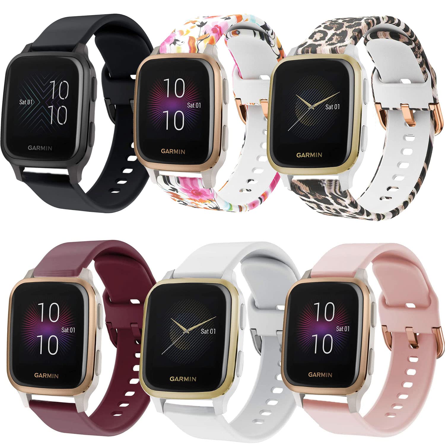 Vicrior Bands Compatible With Garmin Venu/Venu Sq/Venu Sq 2 / Venu 2 Plus Smart Watch, 6Pcs Soft Silicone Fadeless Pattern Printed Replacement Band For Garmin Vivoactive 5 3 / Vivomove Luxe Hr