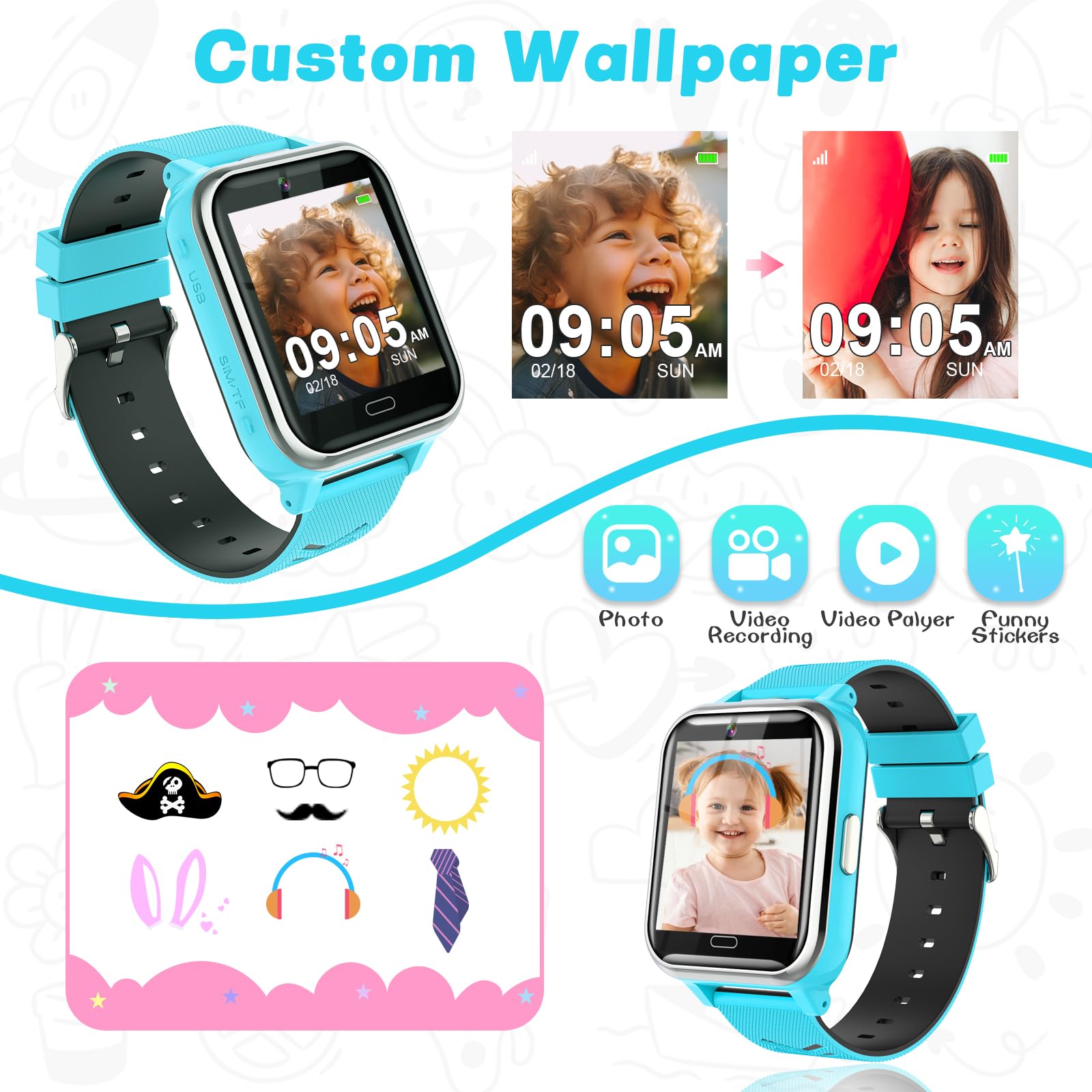 Dolirapa Kids Smart Watch, Smart Watch For Boys Girls With 17 Puzzle Games School Model Camera Music Alarm Video Recorder Flashl