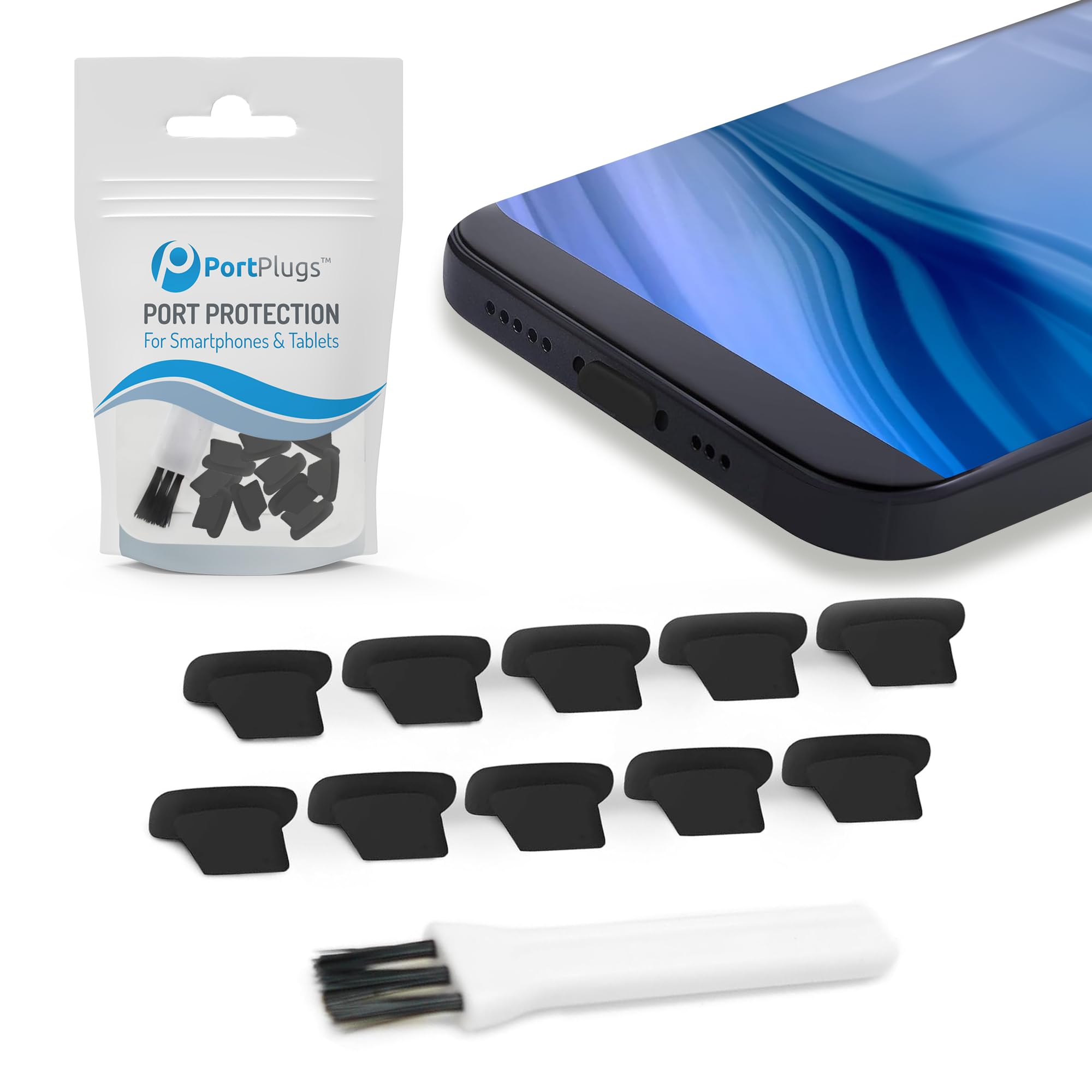Portplugs Dust Plugs (10 Pack) Flat Design Compatible With Iphone 13, 12, 11, X, 8, 7, Plus, Pro, Max And Air Pods, Includes Cha