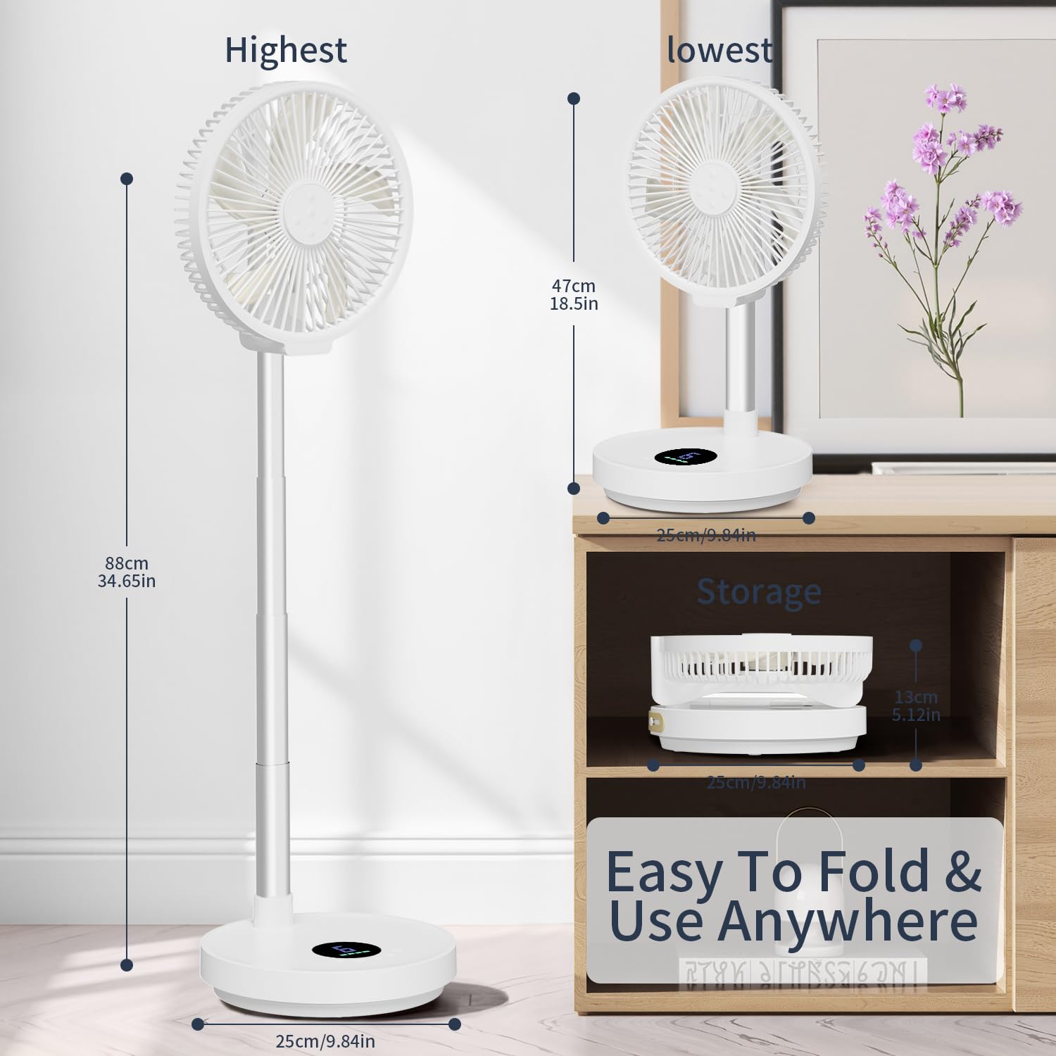 10 Portable Fan - Wireless Battery Operated Fan - 6 Speeds - Led Lighting - Remote Control - Cruise Travel - Outdoor Travel Rv P