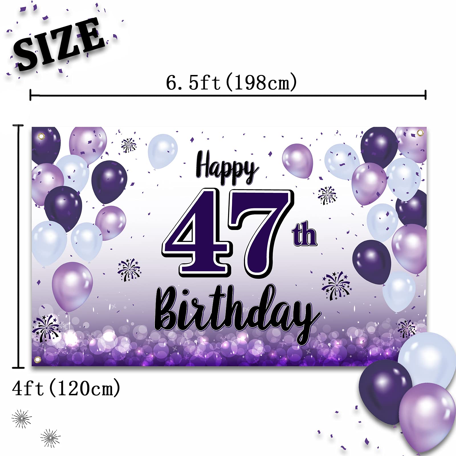 Laskyer Happy 47Th Birthday Decorations,47Th Purple Balloon Large Birthday Banner Backdrop Sign,47 Years Old Bday Party Supplies