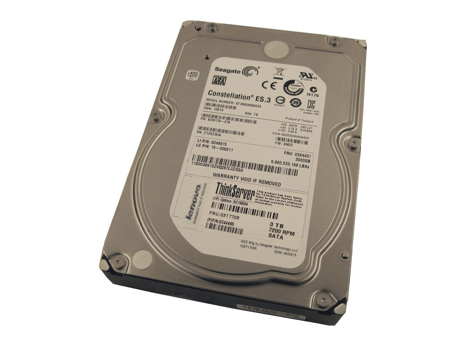 Seagate 3TB Enterprise Capacity HDD SATA 6Gb/s 128MB Cache 3.5 Inch Internal Bare Drive (ST3000NM0033)