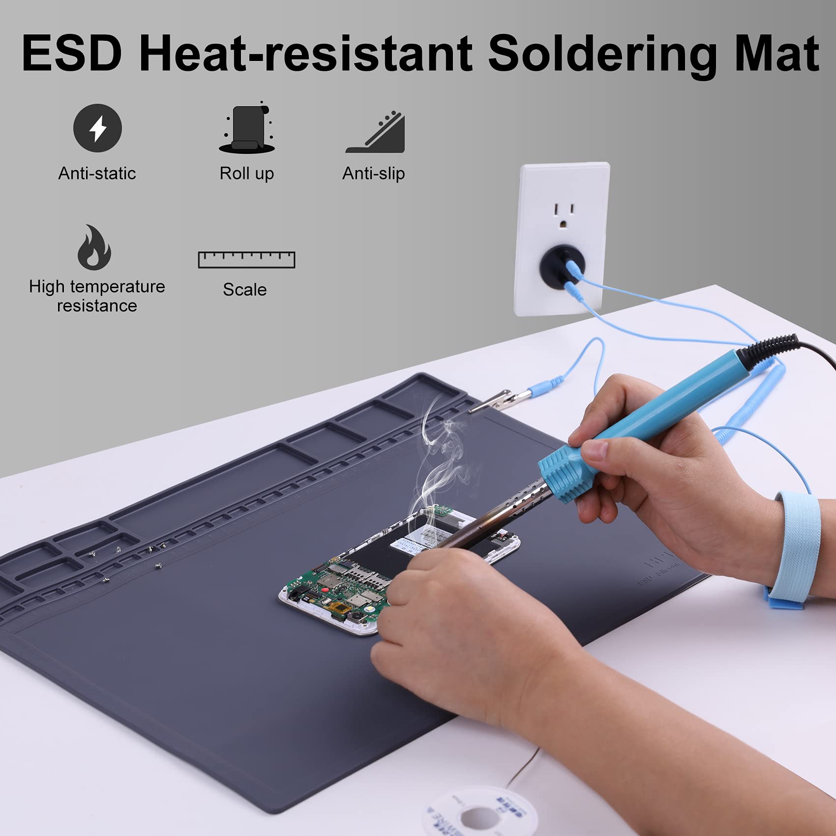 Anti Static Mat Esd Safe For Electronic Includes Esd Wristband And Grounding Wire, Hpfix Silicone Soldering Repair Mat 932F Heat