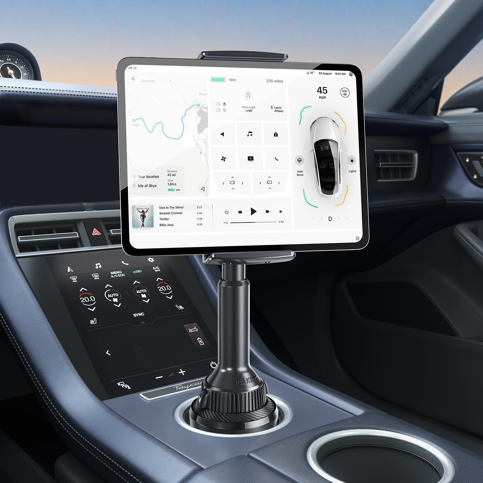 Apps2Car Tablet Holder For Car, Car Tablet Mount With Adjustable Clamp (Up To 8.3'), 10.57' Height Adjustable Ipad Holder For 4.3' 11' Cell Phones & Tablets, Perfect Travel Companion