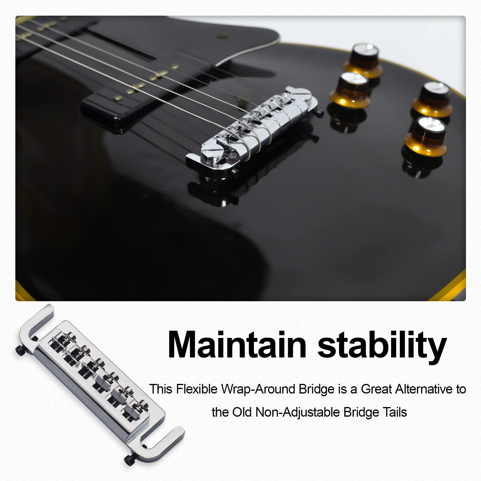 Saphue Wraparound Bridge Tailpiece Intonatable Combo Bridge Tailpiece For Solid Body Electric Guitar (Chrome)