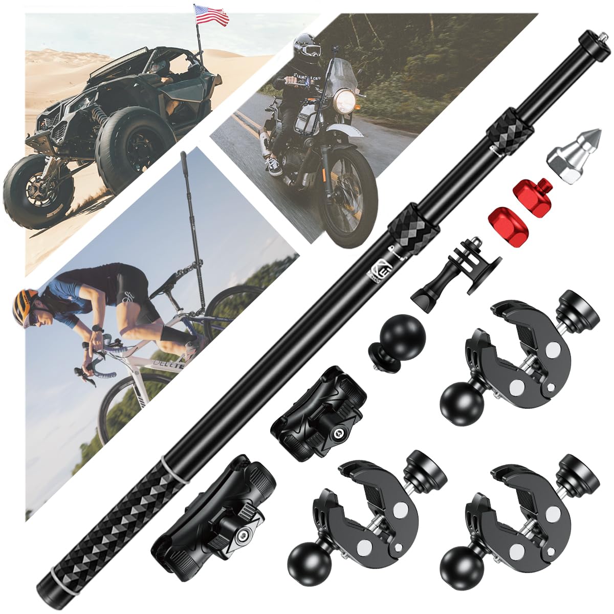 Motorcycle Action Camera Mount Kit For Gopro & Insta360, Aluminum Alloy Selfie Stick With Anti Theft Mounting Base, 360 Rotating
