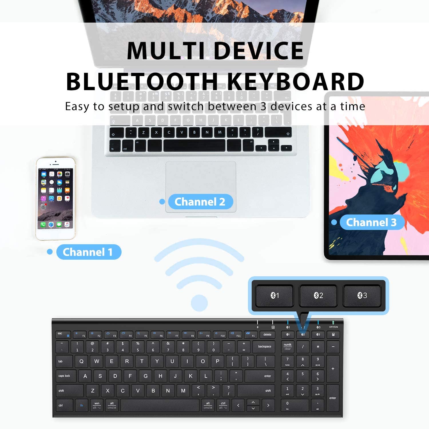 Iclever Bk10 Bluetooth Keyboard, Wireless Bluetooth Keyboard, Rechargeable Bluetooth 5.1 Multi Device Keyboard With Number Pad F