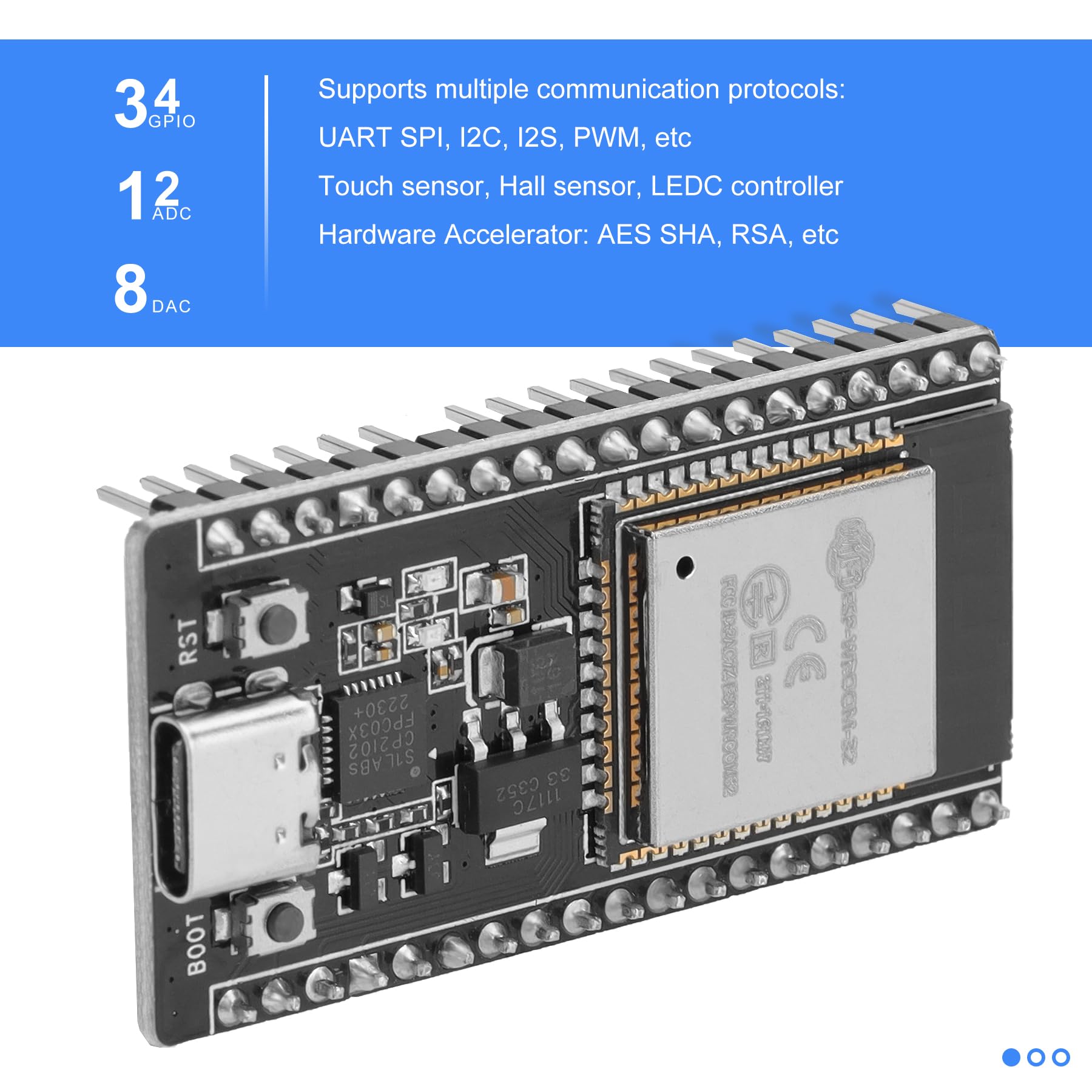 3Pcs Esp32 Esp 32S Esp Wroom 32 Development Board Kits 2.4Ghz Dual Mode Wifi + Bluetooth Dual Cores Microcontroller Processor Us