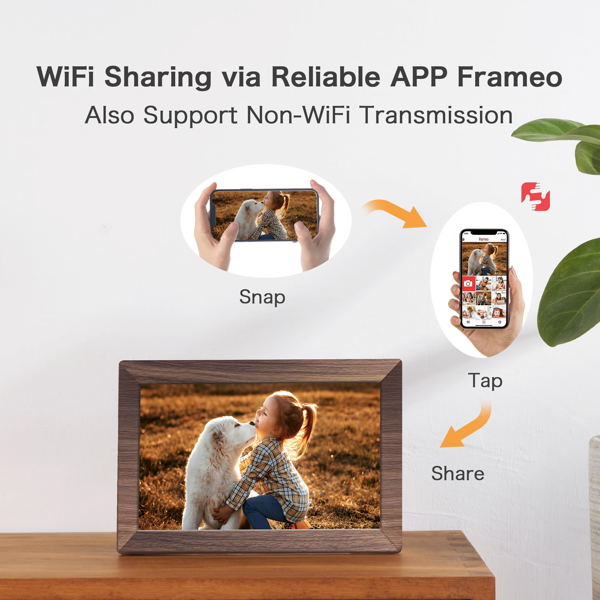 Digital Picture Frame, Frameo Wifi 10.1 Inch 1280 * 800Ips Touch Screen Digital Photo Frame, 16Gb Memory, Auto Rotate, Share Vid
