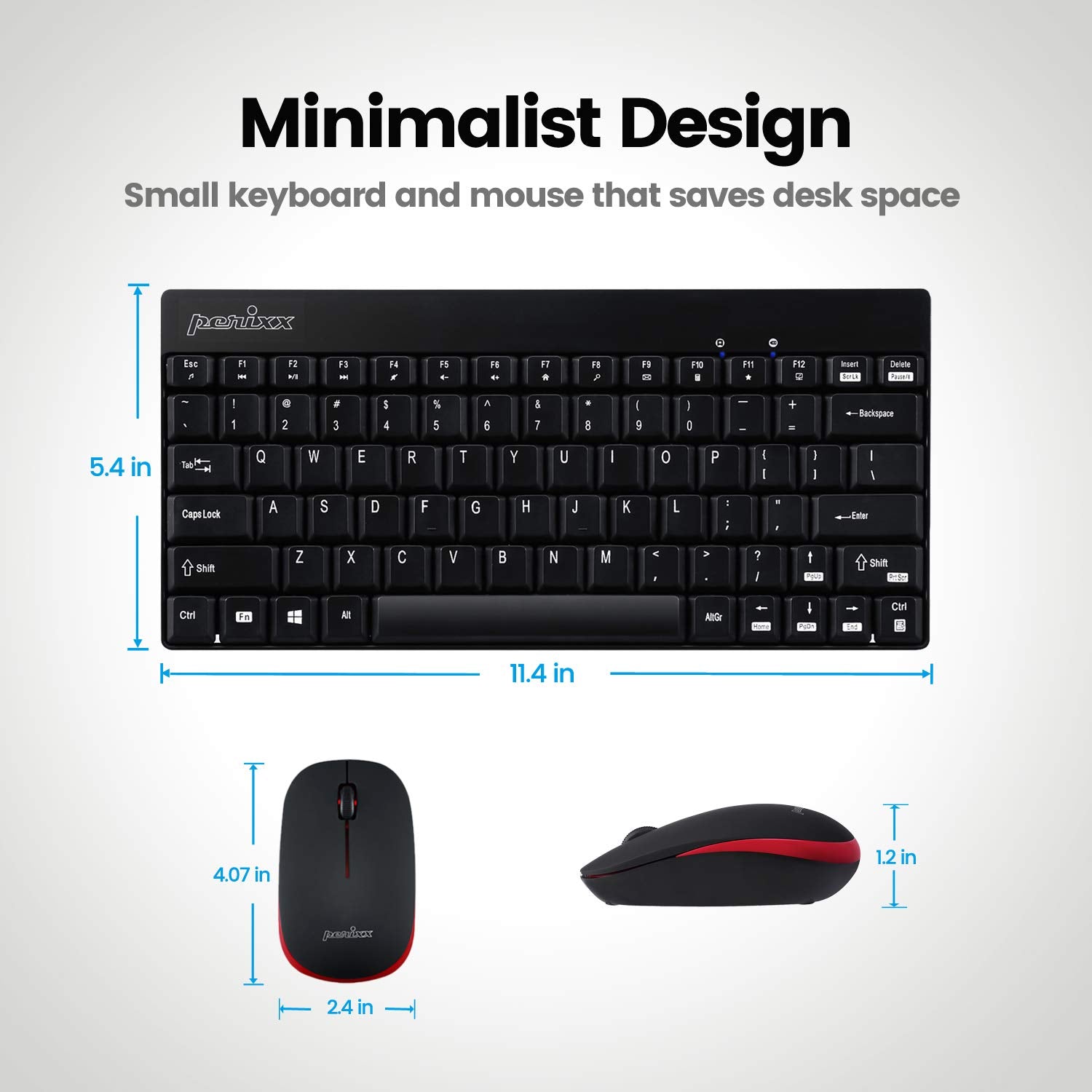 Perixx Periduo 712B Wireless Mini Keyboard And Mouse Set, Black, Us English Layout